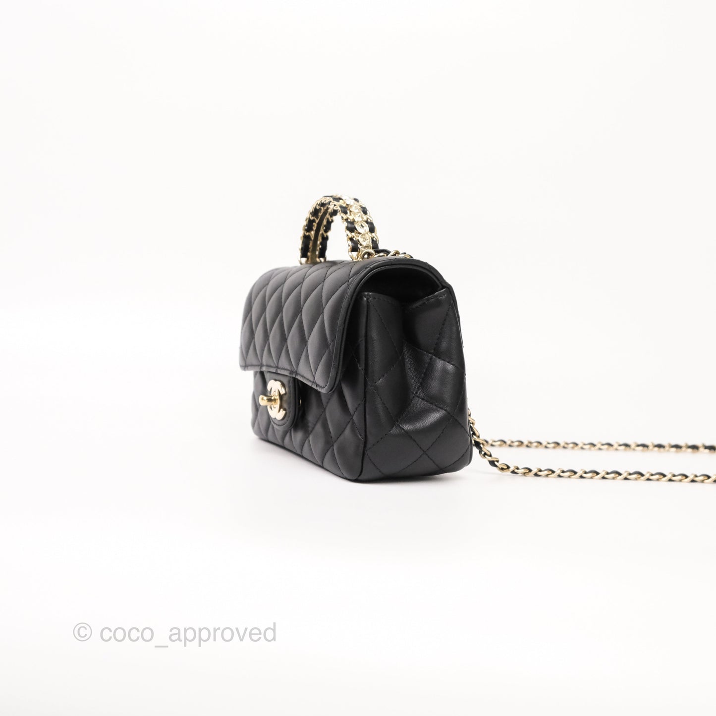 Chanel Crystals Top Handle Mini Rectangular Flap Bag Black Lambskin Gold Hardware 23A