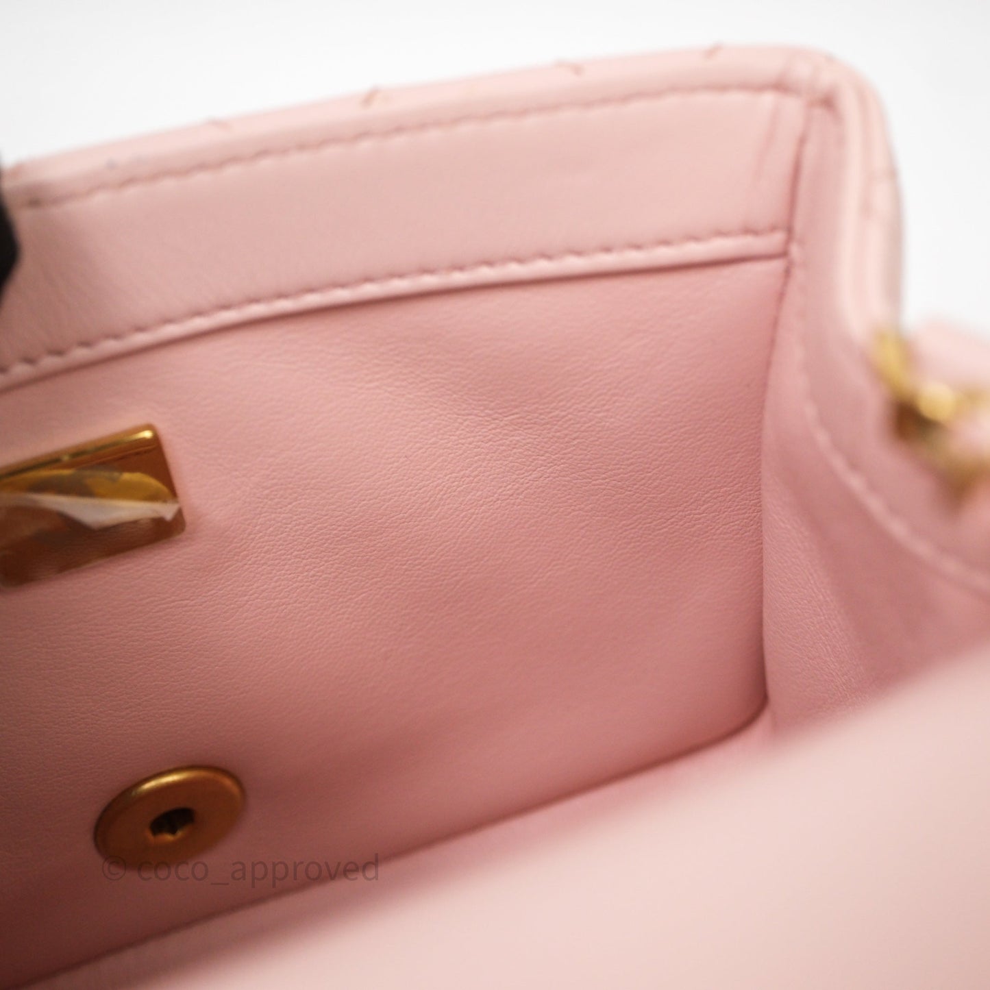 Chanel Pearl Crush Mini Square Quilted Pink Lambskin Aged Gold Hardware