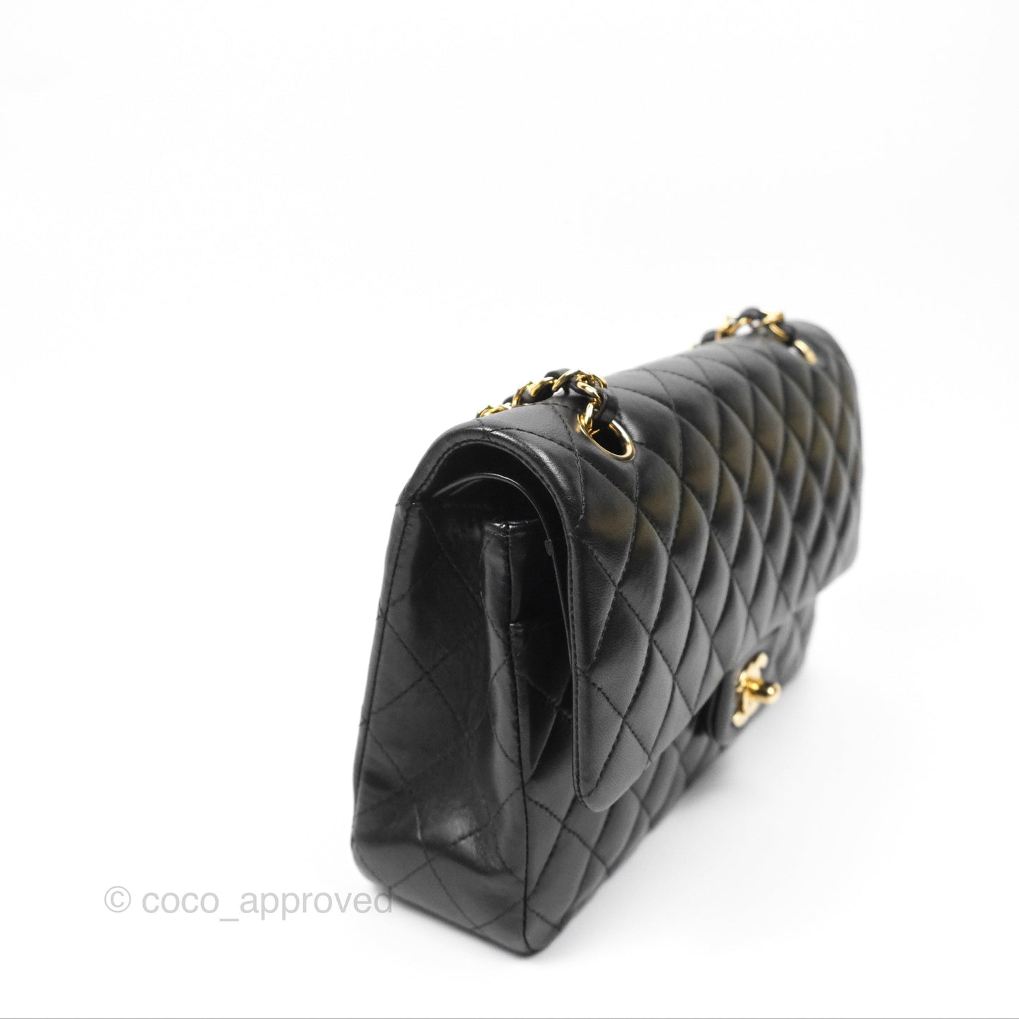 Chanel Classic M/L Medium Flap Quilted Black Lambskin Gold Hardware