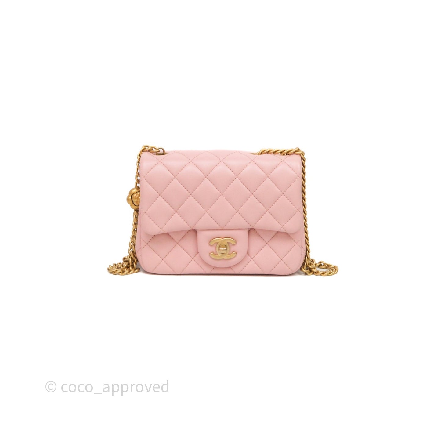 Chanel Quilted Mini Square Flap with Camellia Adjustable Chain Pink Clair Lambskin