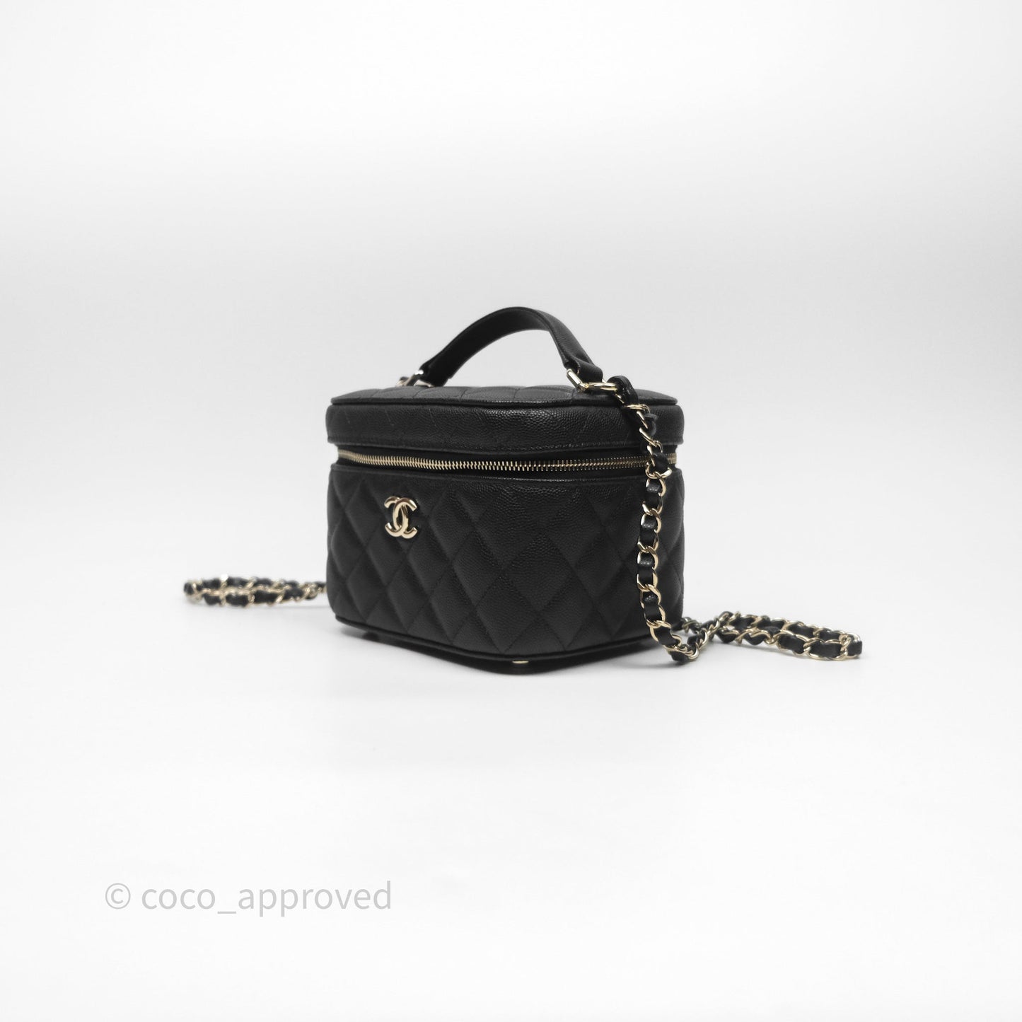 Chanel Quilted Top Handle Vanity Case Black Caviar Gold Hardware