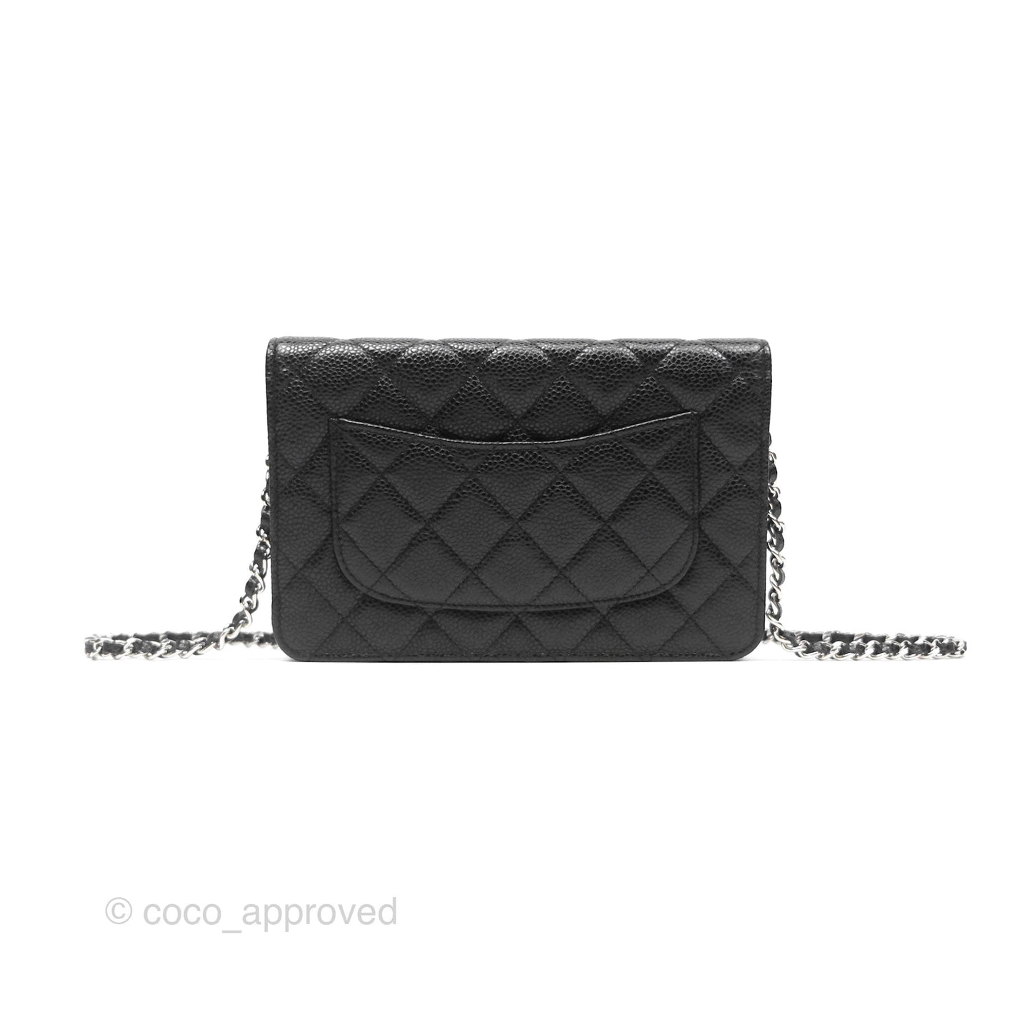 Chanel Quilted Classic Wallet On Chain WOC Black Caviar Silver Hardware