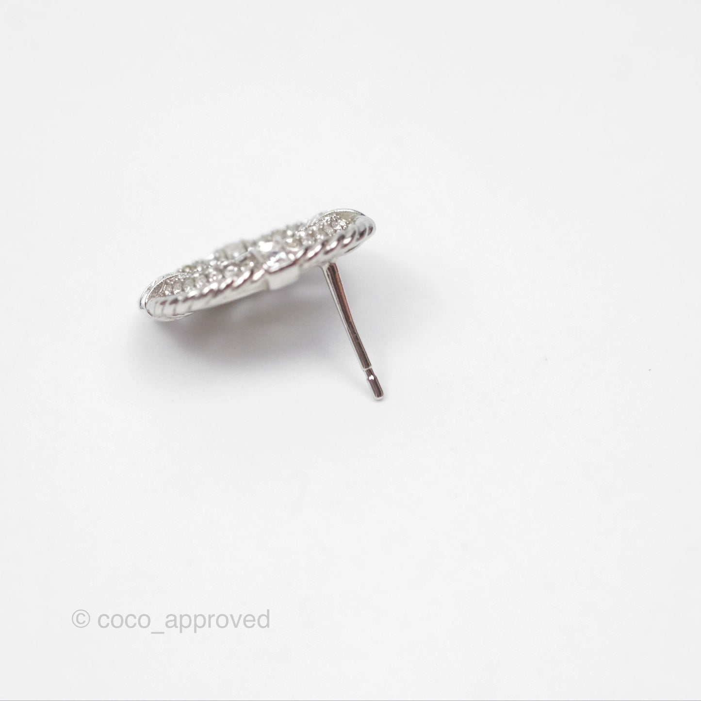Chanel Crystal CC Square Earrings Silver Tone 19C