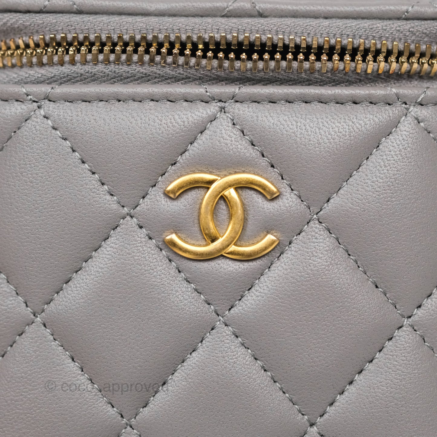 Chanel Mini Metal Top Handle Vanity With Chain Grey Lambskin Aged Gold Hardware