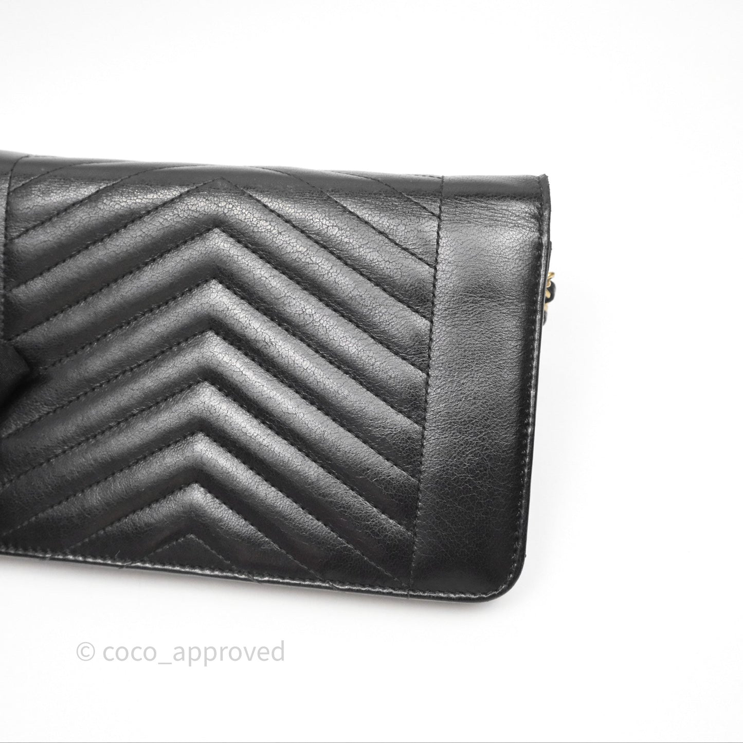 Chanel Reversed Chevron Wallet On Chain WOC Black Lambskin Aged Gold Hardware