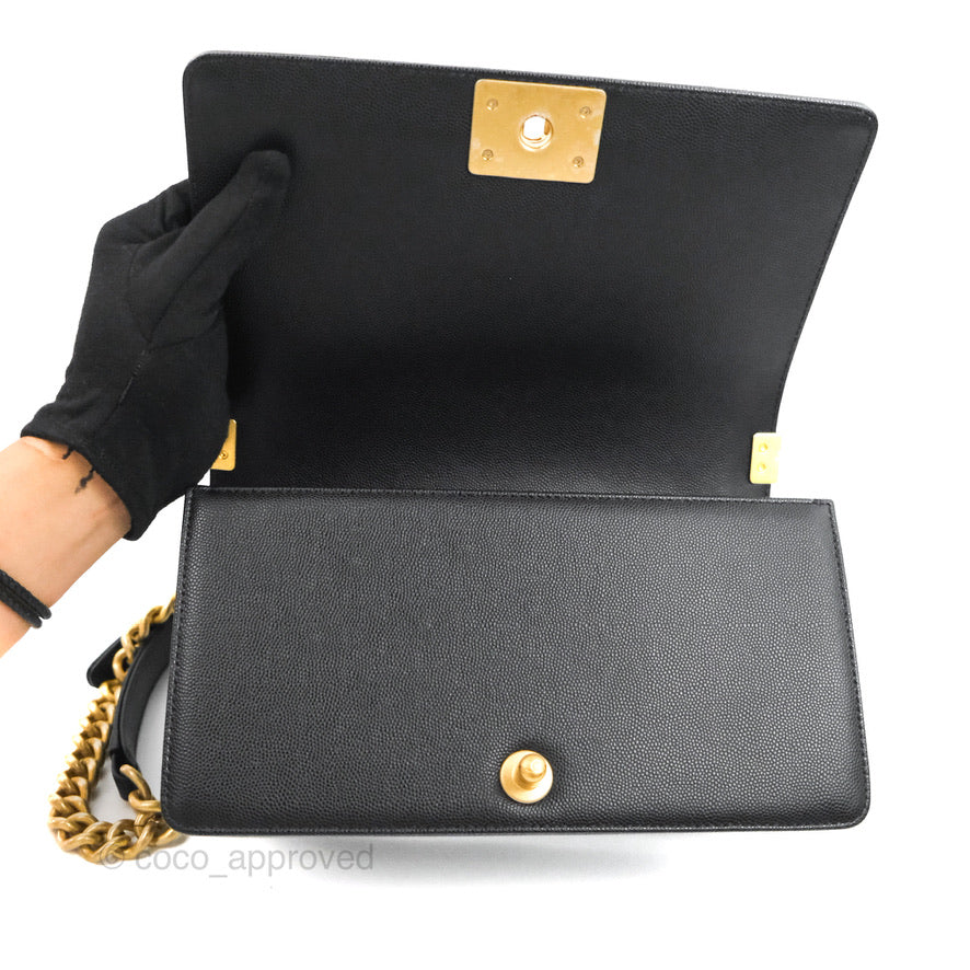 Chanel Quilted Medium Boy Black Caviar Aged Gold Hardware