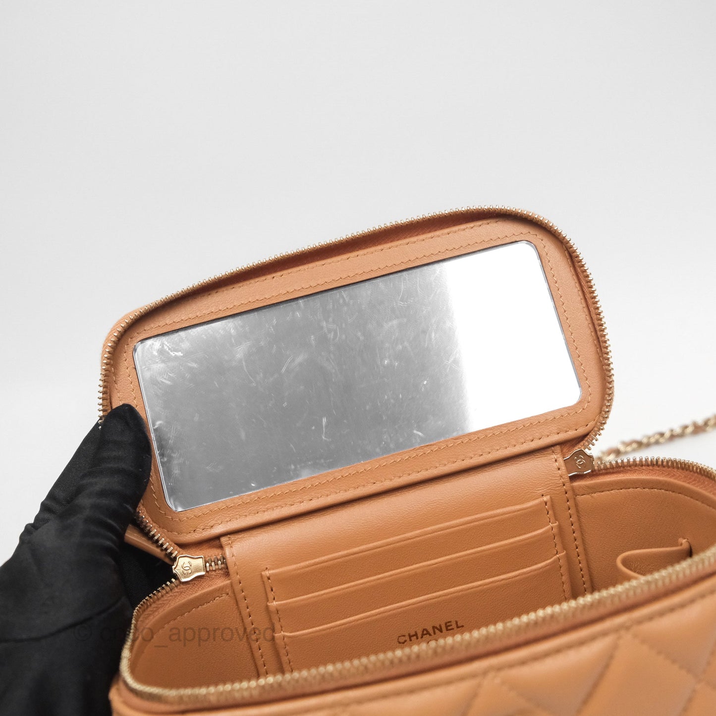 Chanel Vanity Rectangular Top Handle Beige Lambskin Gold Hardware