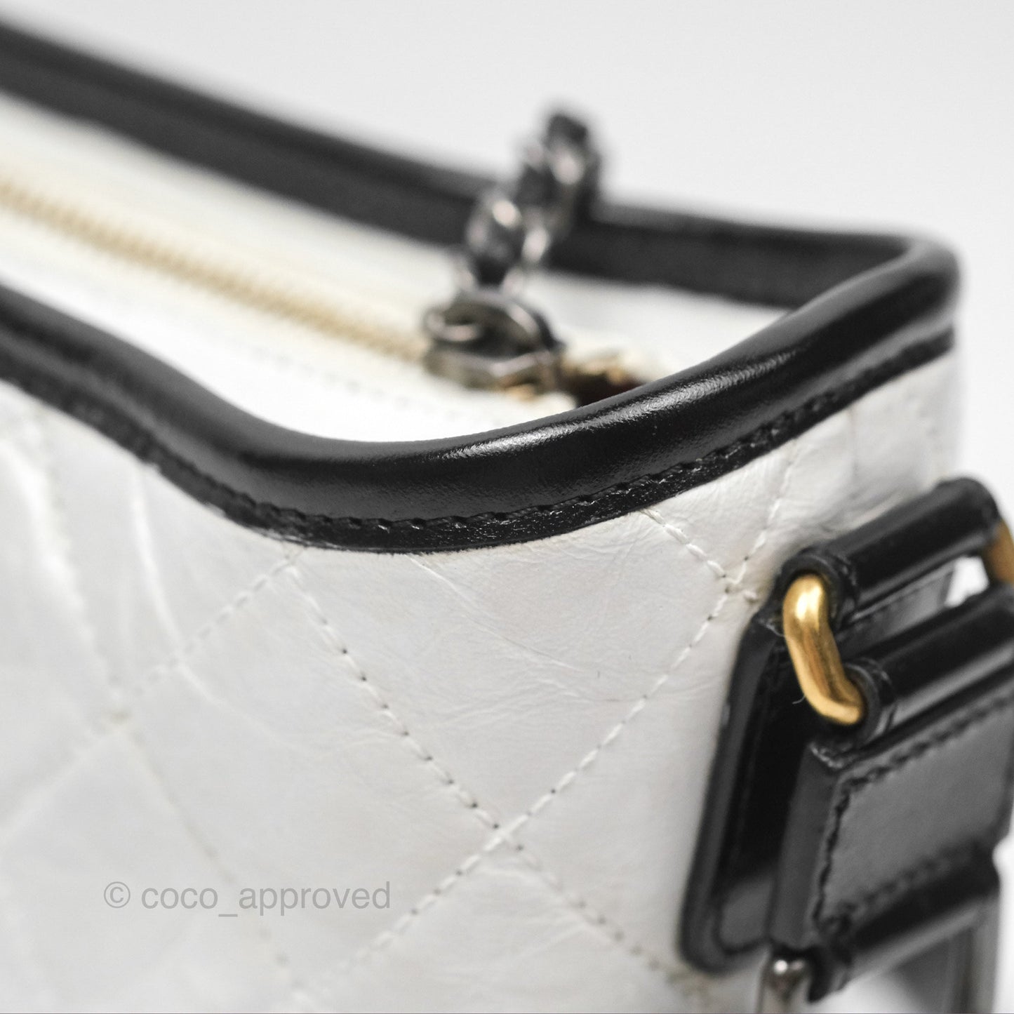 Chanel Small Gabrielle Hobo Quilted Black White Aged Calfskin