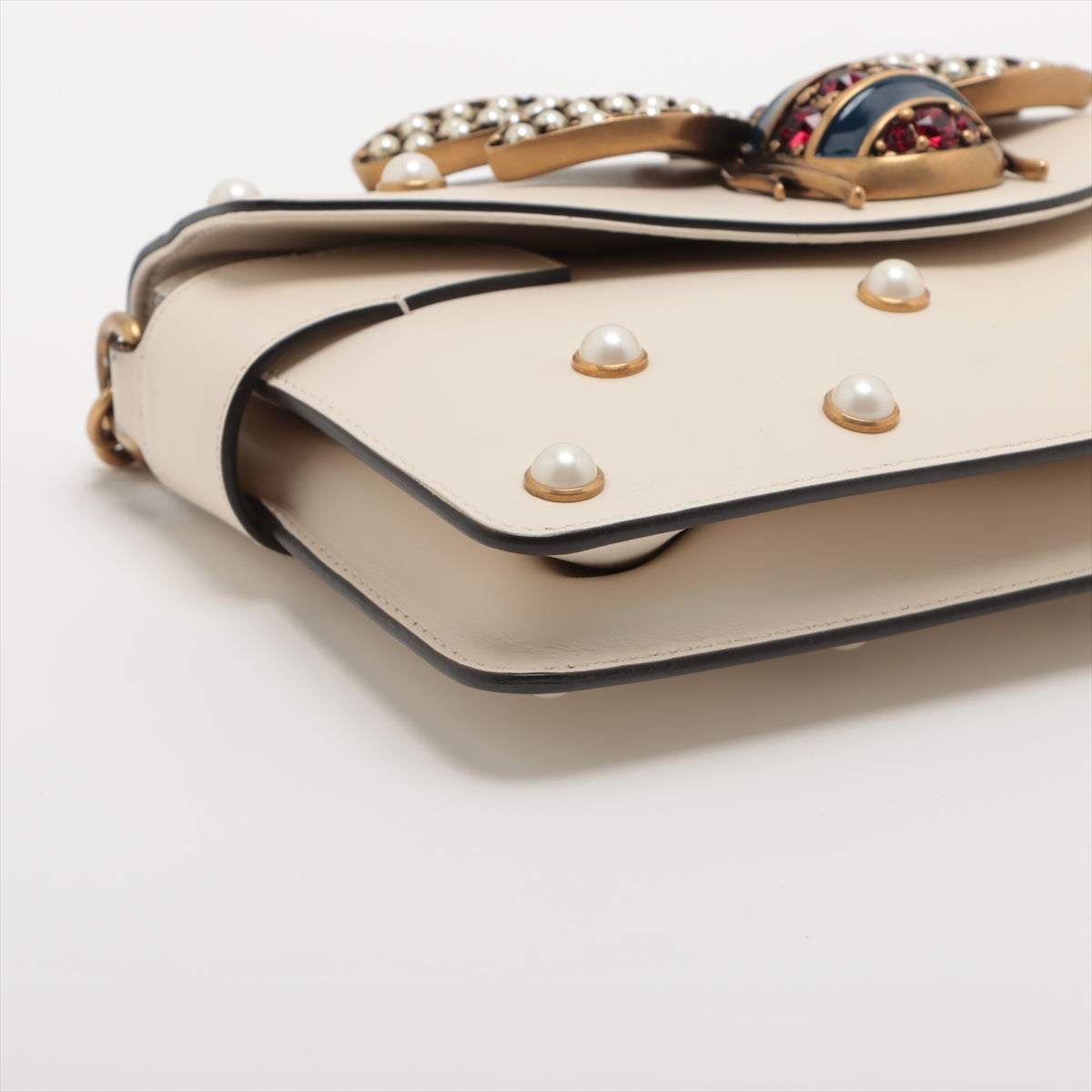 Luxury Gucci Trending 2025 Broadw Leather Chain Shoulder Bag Ivory 453778