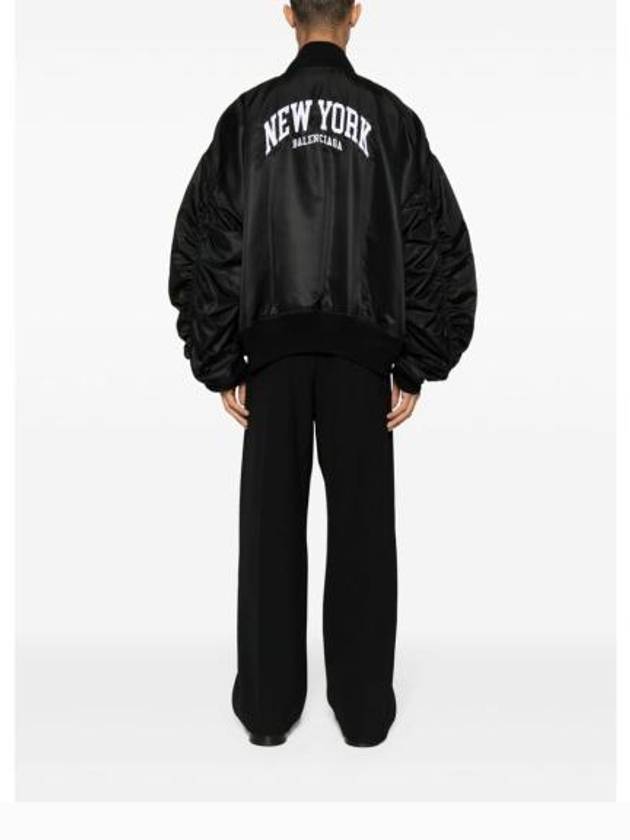 Luxury Balenciaga New York Embroidery Bomber Jacket Black