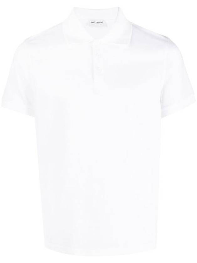 Luxury Saint Laurent Men's Monogram Cotton Short Sleeve Polo Shirt White