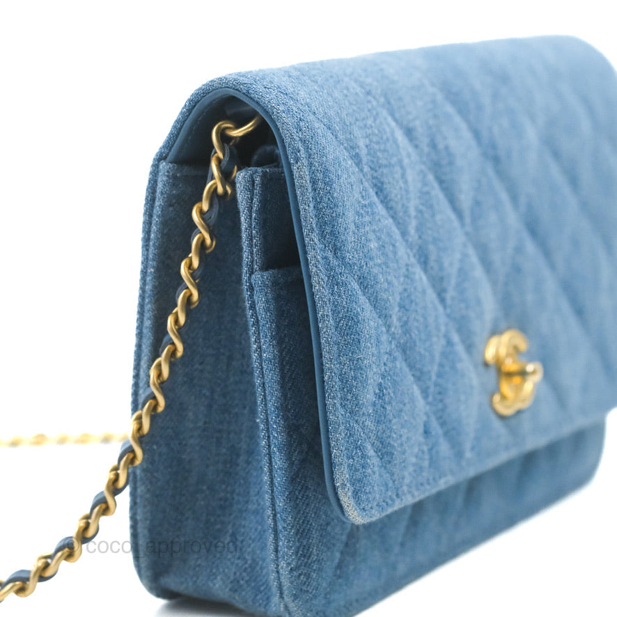 Chanel Quilted Pearl Crush Wallet on Chain WOC Denim Aged Gold Hardware