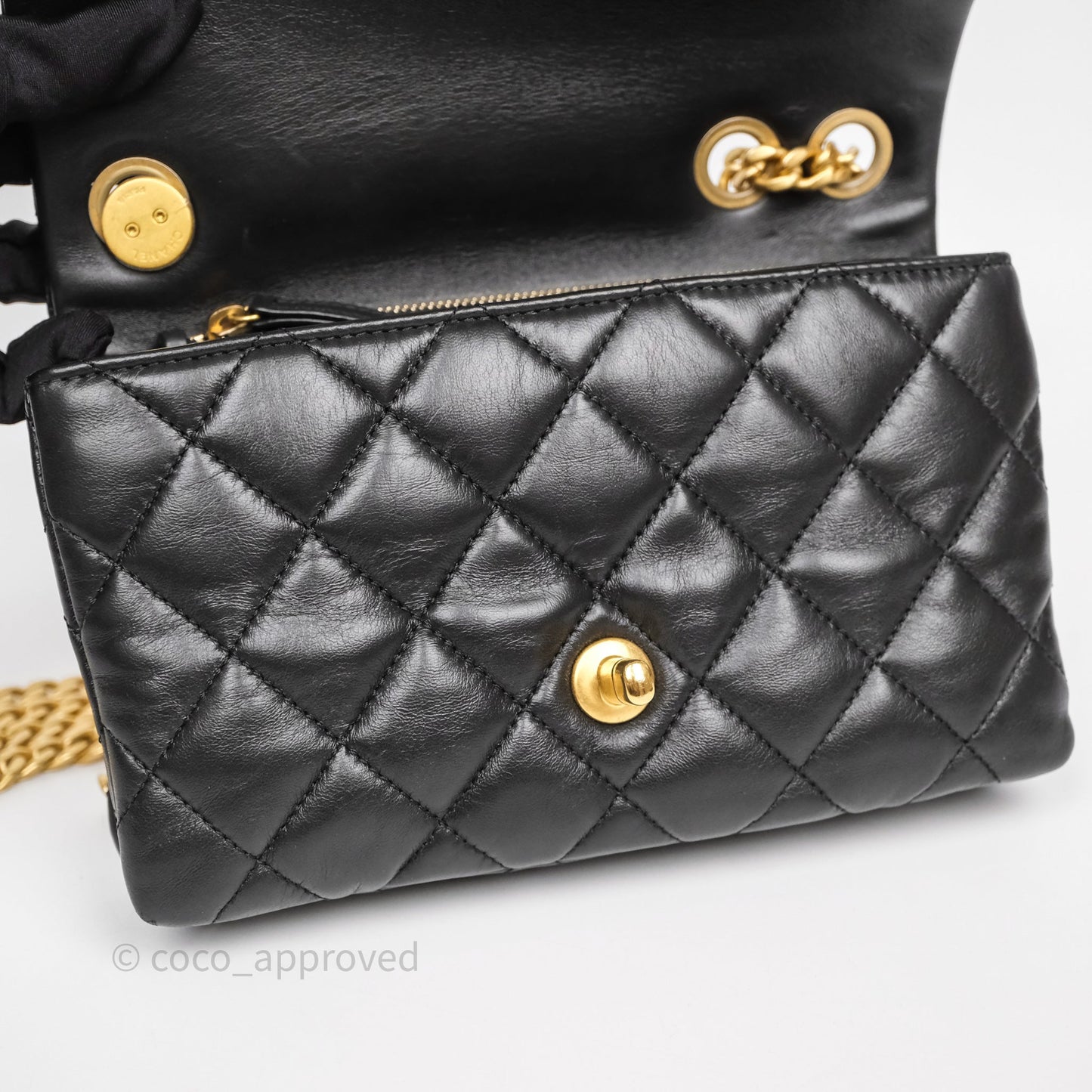 Chanel Small All Slide Adjustable Chain Flap Bag Black Lambskin Aged Gold Hardware 22K
