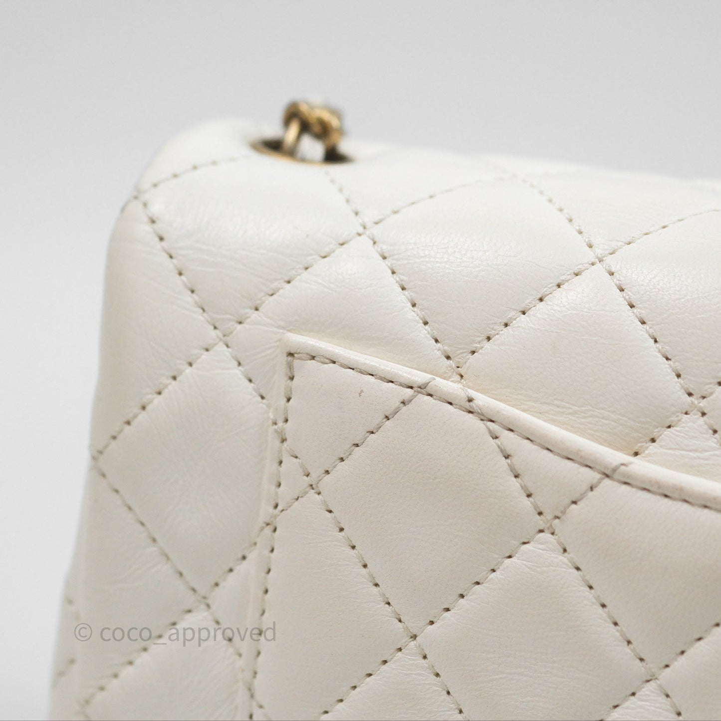 Chanel Mini Rectangular Pearl Crush Quilted White Lambskin Aged Gold Hardware