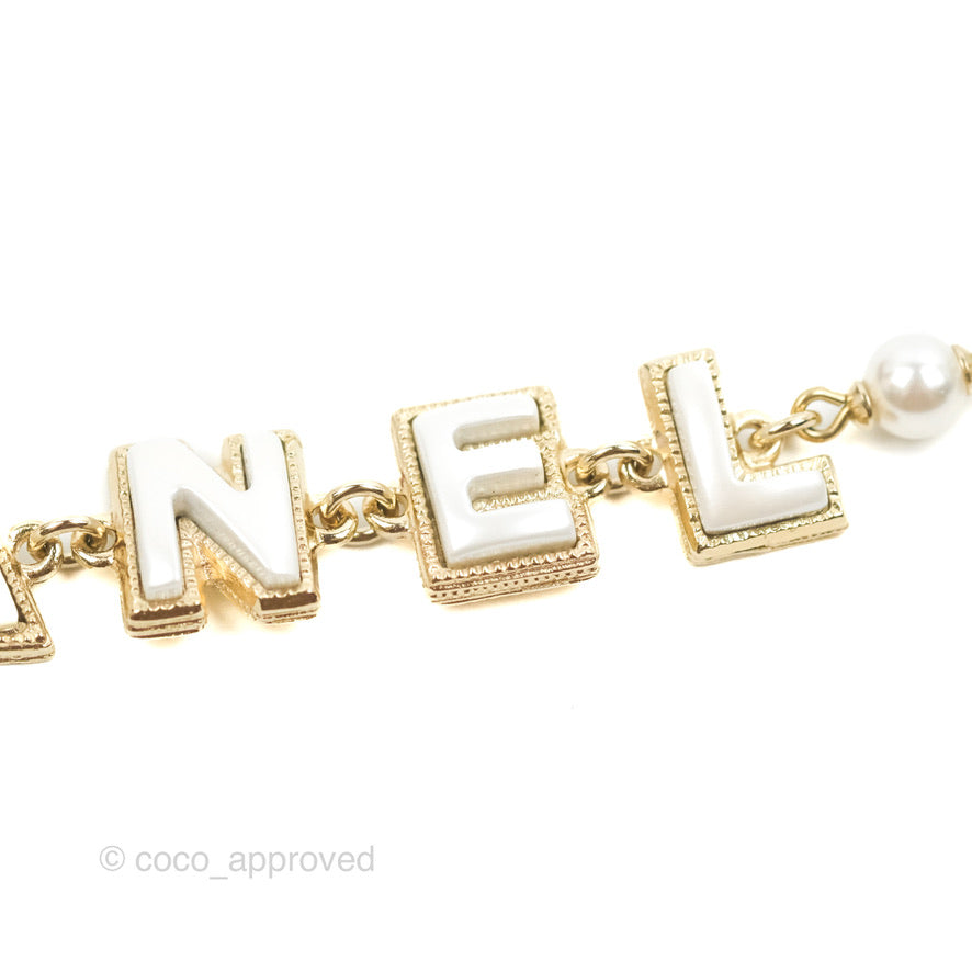 Chanel Logo Pearl Choker Gold Tone 19P