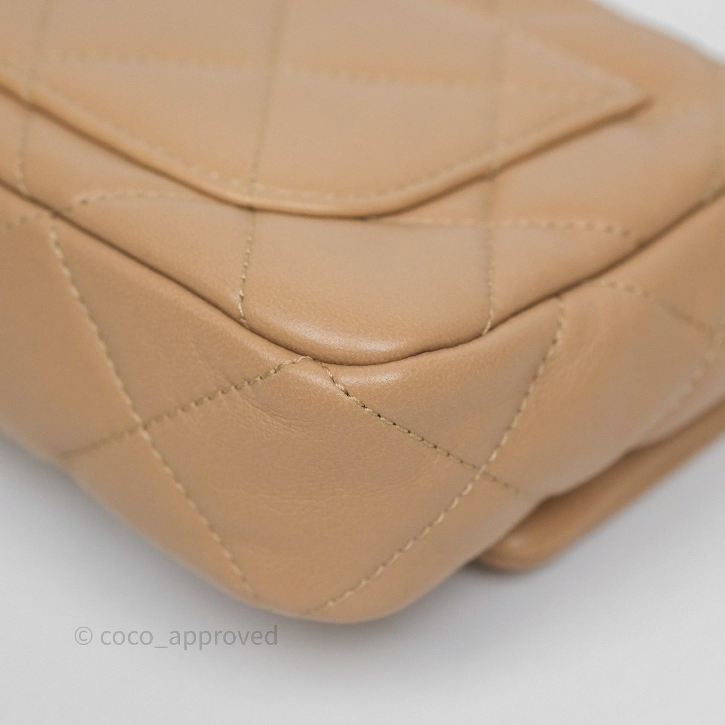 Chanel Mini CC Funky Town Flap Quilted Beige Lambskin Aged Gold Hardware