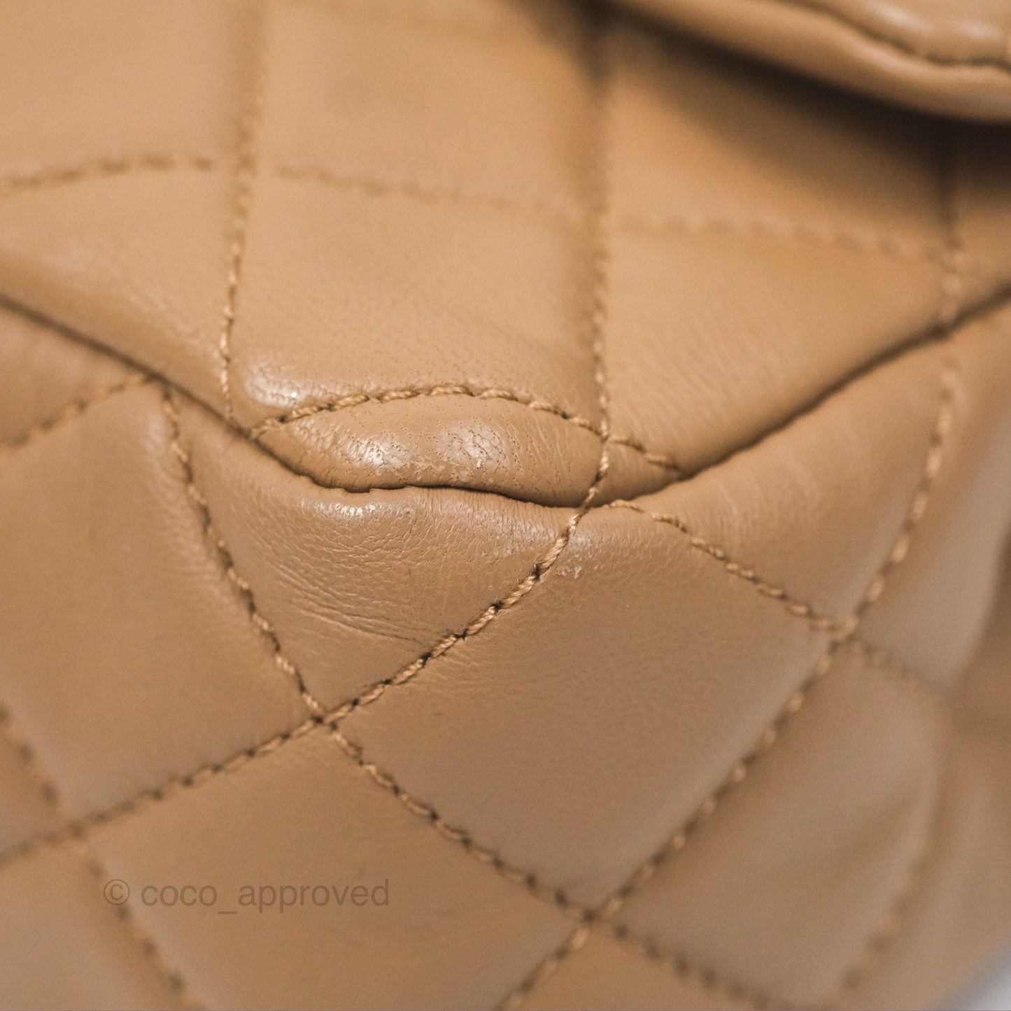 Chanel Mini Rectangular Pearl Crush Quilted Beige Lambskin Aged Gold Hardware