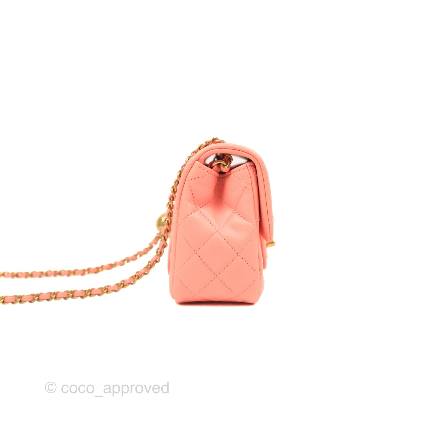 Chanel Pearl Crush Mini Square Quilted Pink Lambskin Aged Gold Hardware