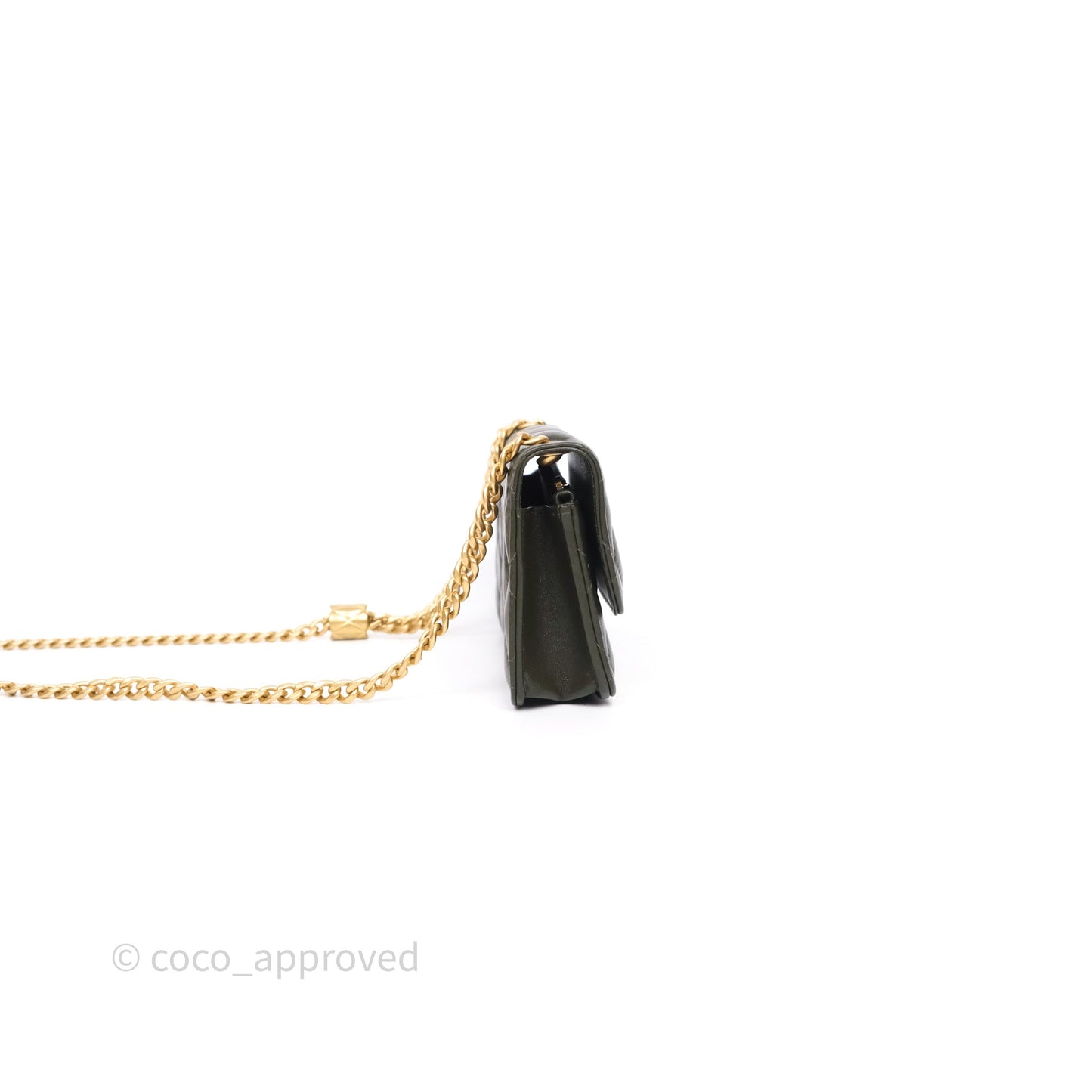 Chanel All Slide Adjustable Chain Phone Holder WOC Olive Green Lambskin