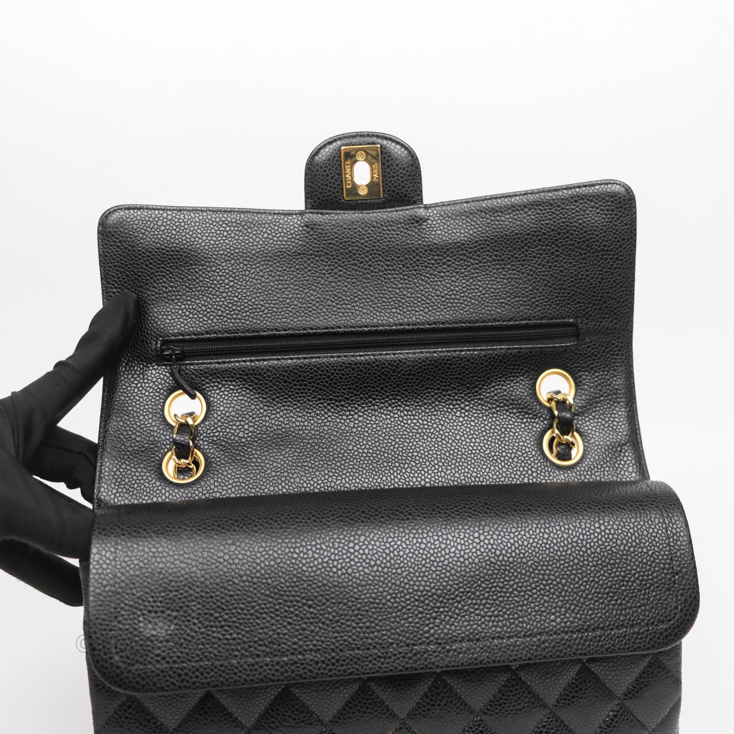 Chanel Classic M/L Medium Flap Quilted Black Caviar Gold Hardware