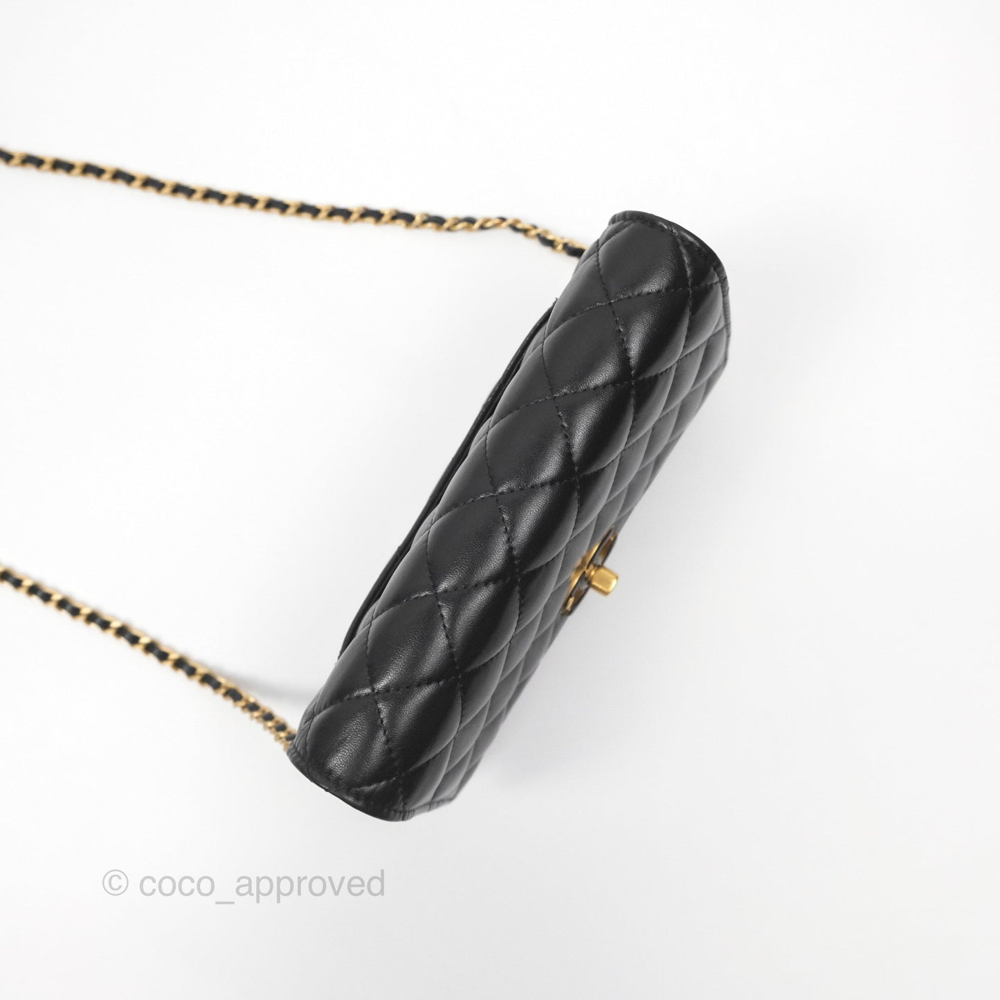 Chanel Quilted WOC Adjustable Chain Black Shiny Lambskin Aged Gold Hardware