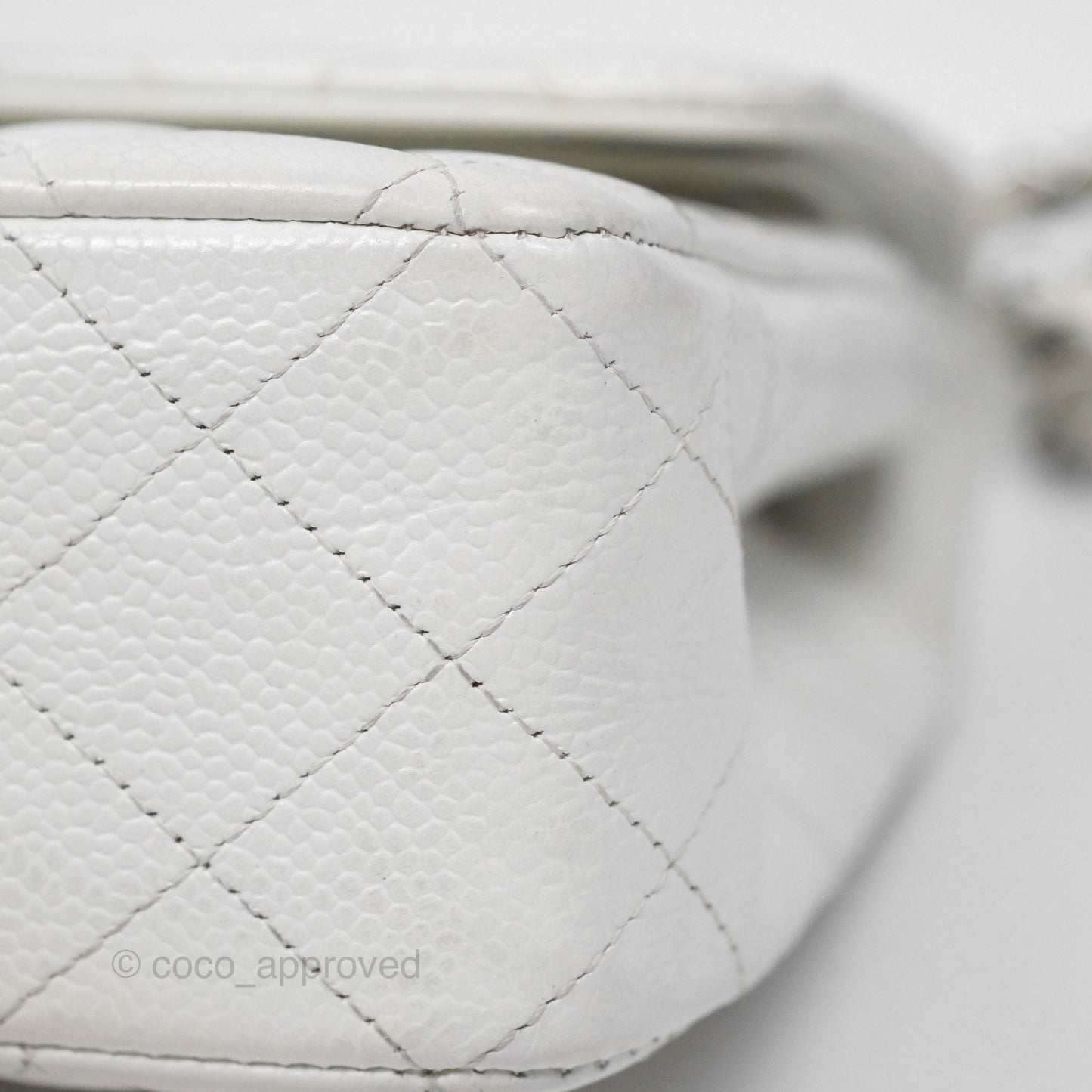 Chanel Classic M/L Medium Flap Quilted White Caviar Silver Hardware