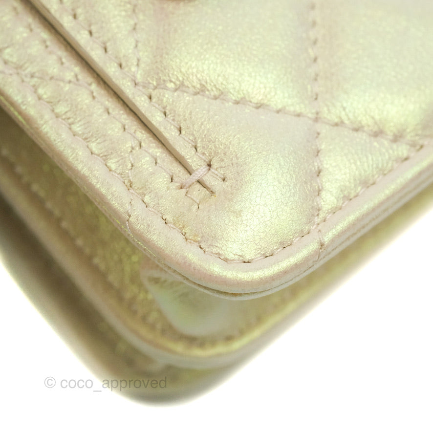 Chanel Quilted Mini Wallet on Chain WOC Iridescent Ivory Gold Hardware 20B