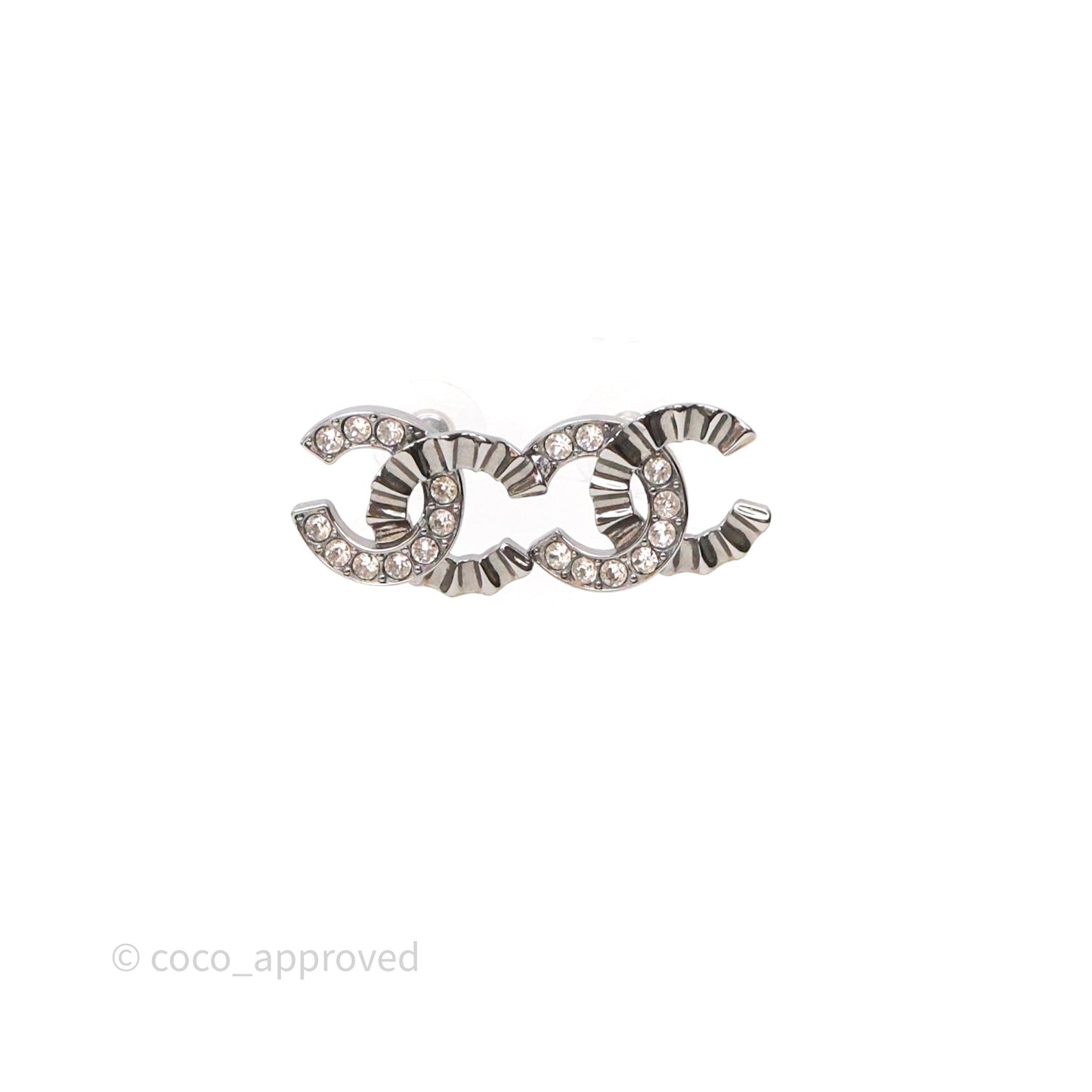 Chanel CC Half Crystal Earrings Silver Tone 21A