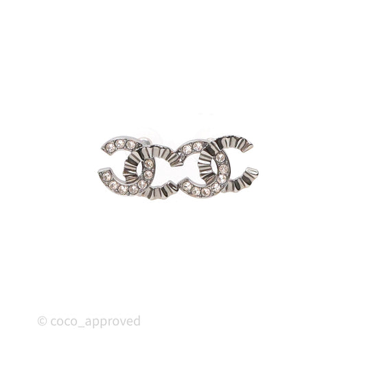 Chanel CC Half Crystal Earrings Silver Tone 21A