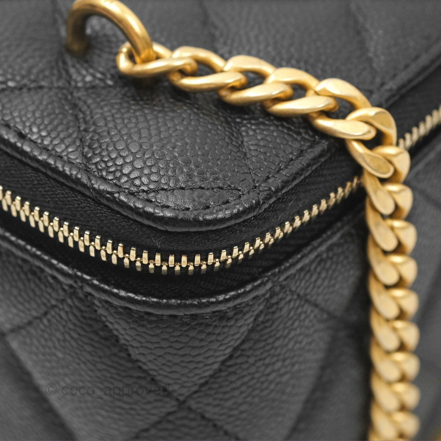 Chanel Vanity with Heart Adjustable Chain Black Caviar Aged Gold Hardware