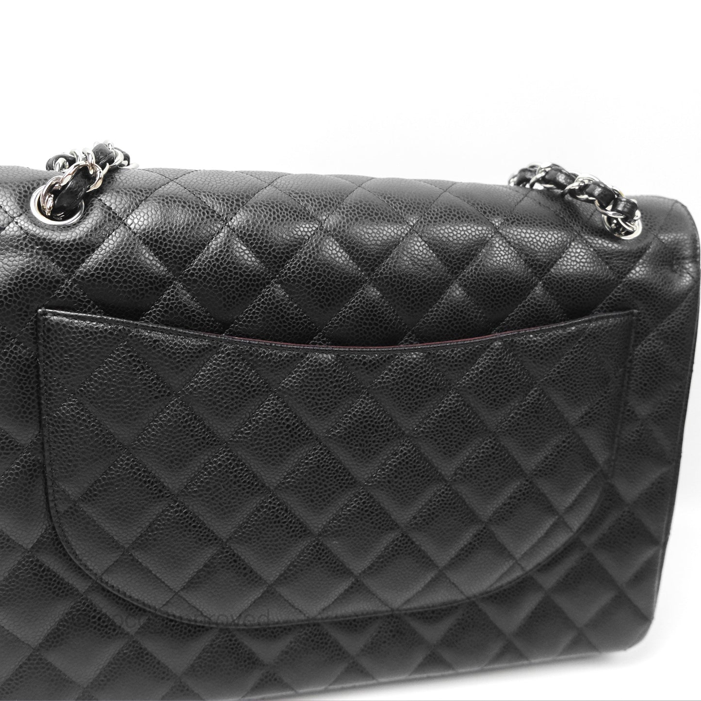 Chanel Quilted Maxi Double Flap Black Caviar Silver Hardware