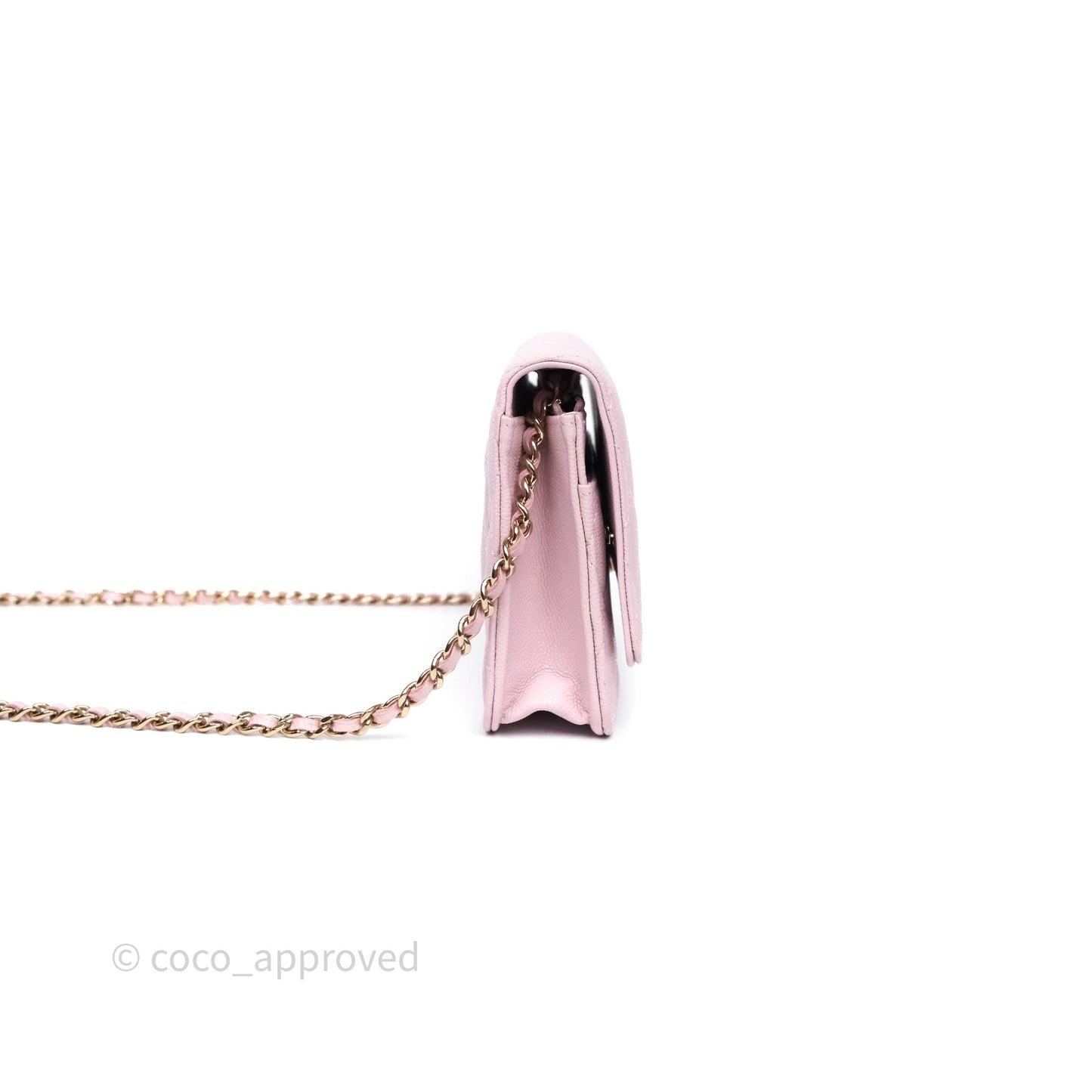 Chanel Classic Quilted Wallet On Chain WOC Pink Caviar Gold Hardware