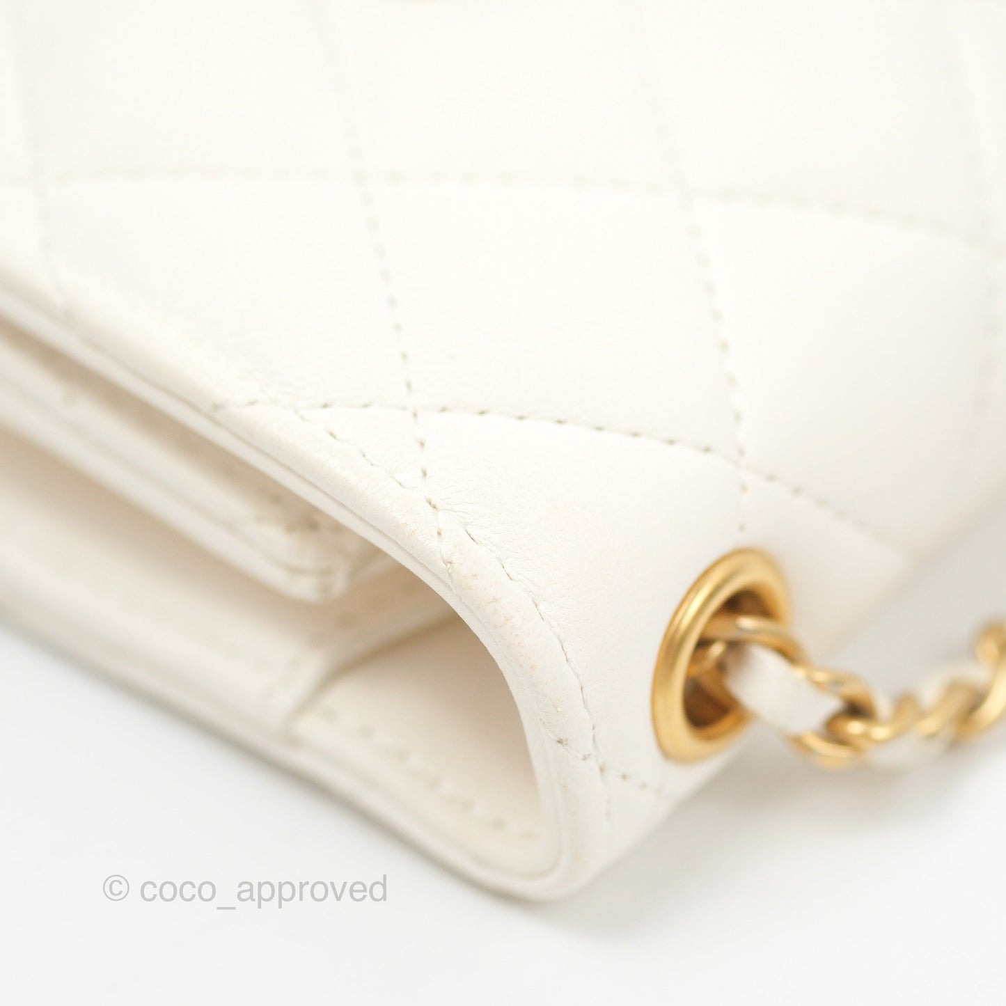 Chanel Quilted Pearl Crush Phone Holder With Chain White Lambskin