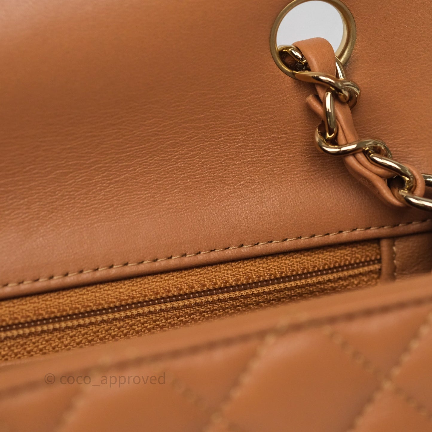 Chanel Mini Rectangular Flap Quilted Caramel Beige Lambskin Gold Hardware