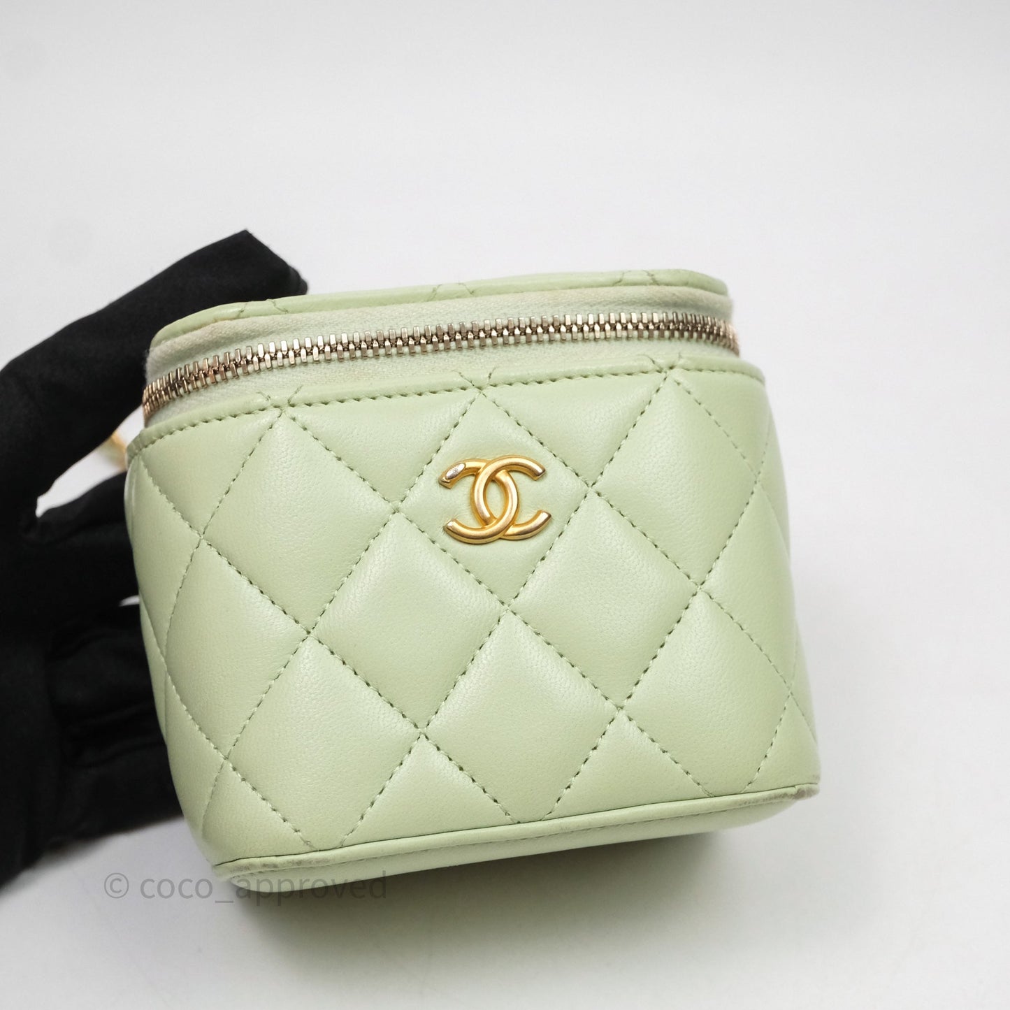 Chanel Mini Pearl Crush Vanity With Chain Green Aged Gold Hardware