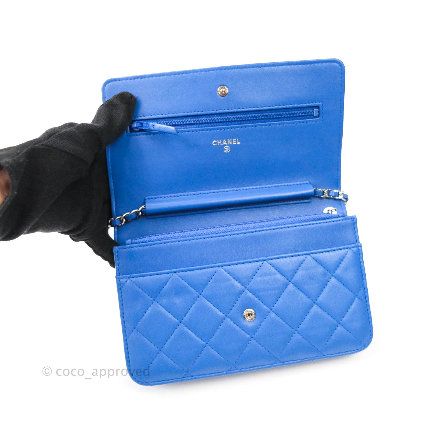 Chanel Quilted Wallet on Chain WOC Blue Lambskin Silver Hardware