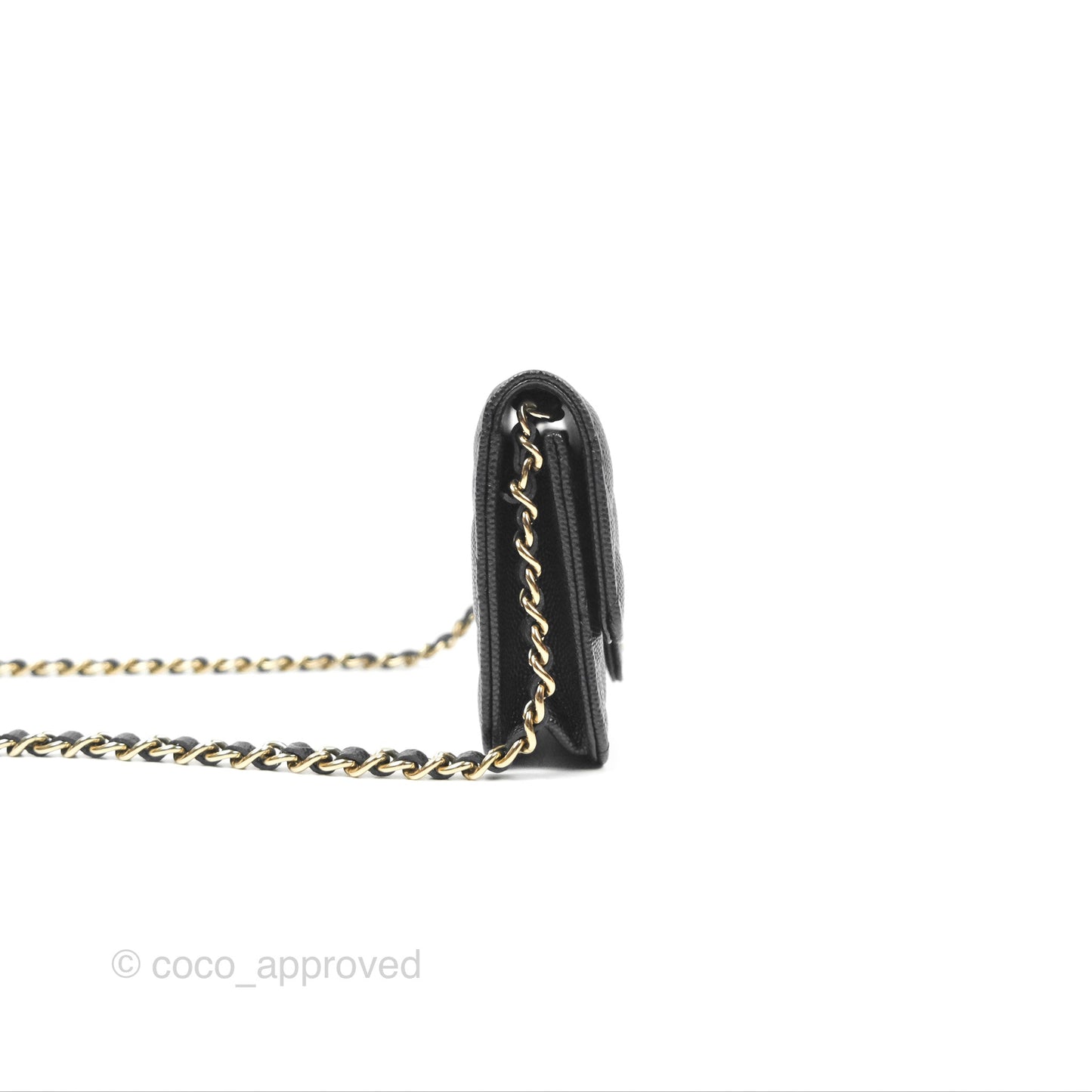 Chanel Mini Wallet Card Holder With Chain Black Caviar Gold Hardware