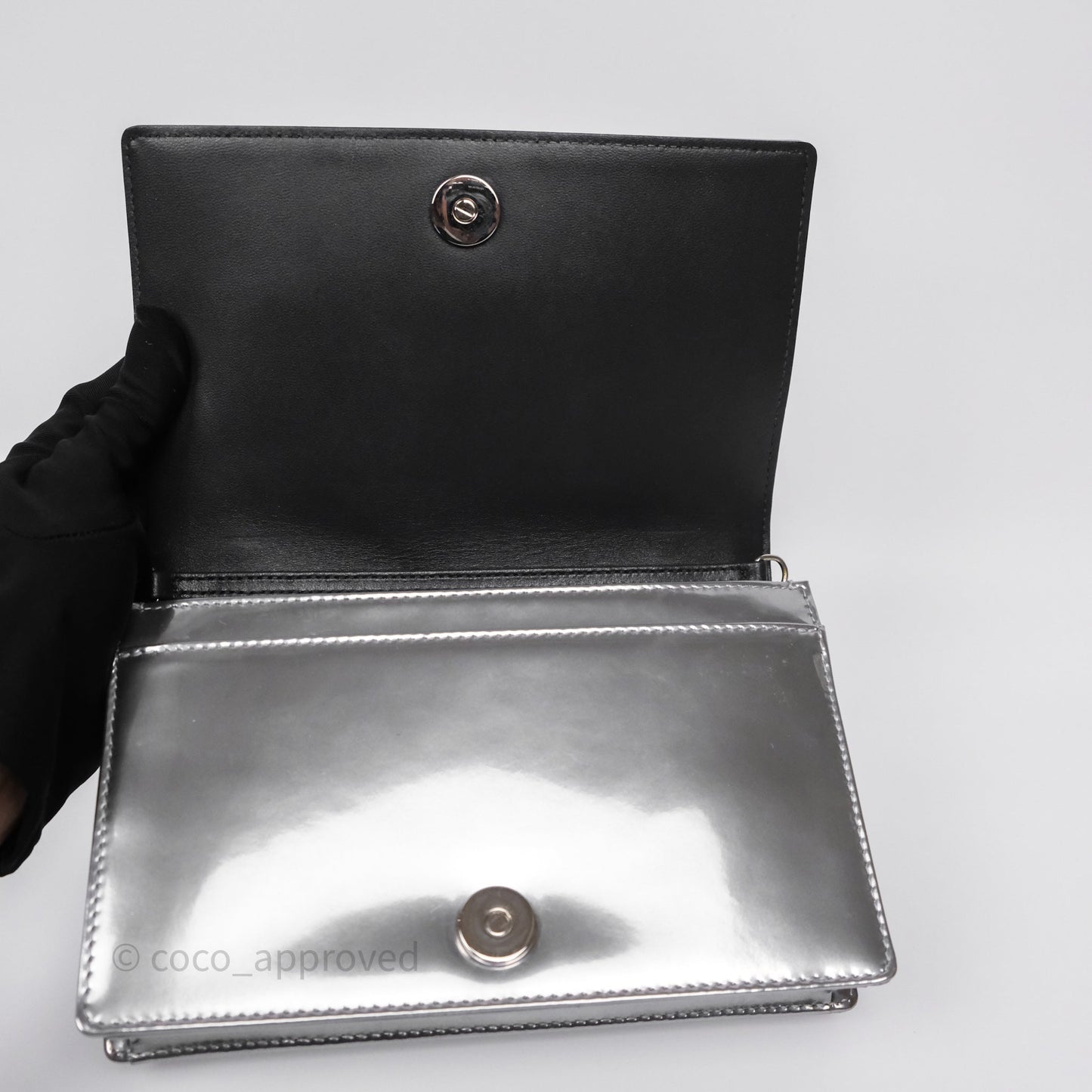 Christian Dior Diorama Wallet on Chain Metallic Silver