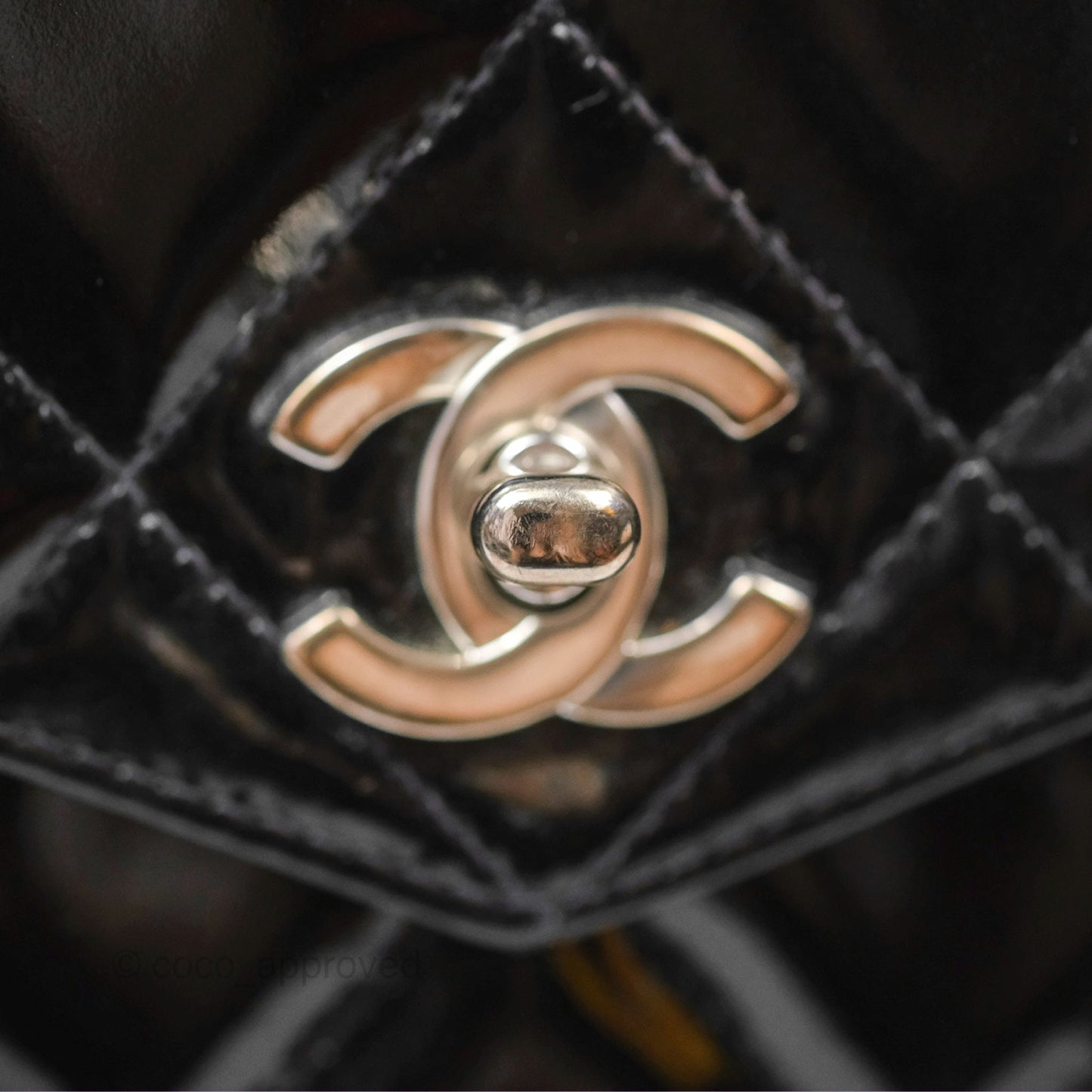 Chanel Vintage Tote Quilted Black Patent Silver Hardware