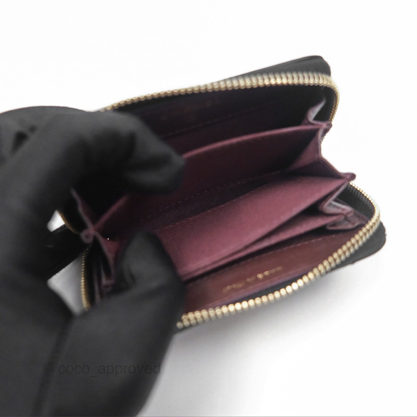 Chanel Chevron Zipped Coin Purse Black Lambskin Gold Hardware
