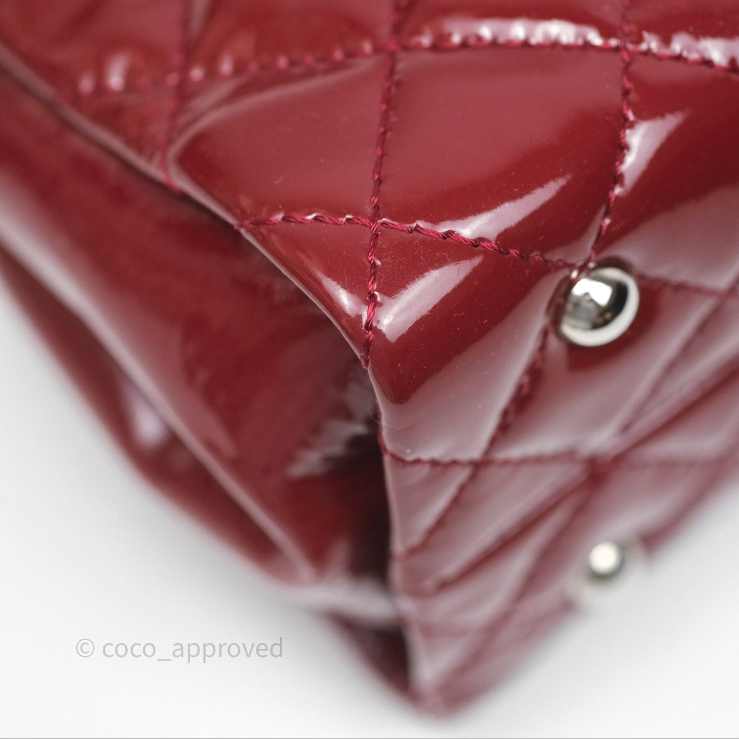 Chanel CC Shopping Tote Bag Red Patent Silver Hardware
