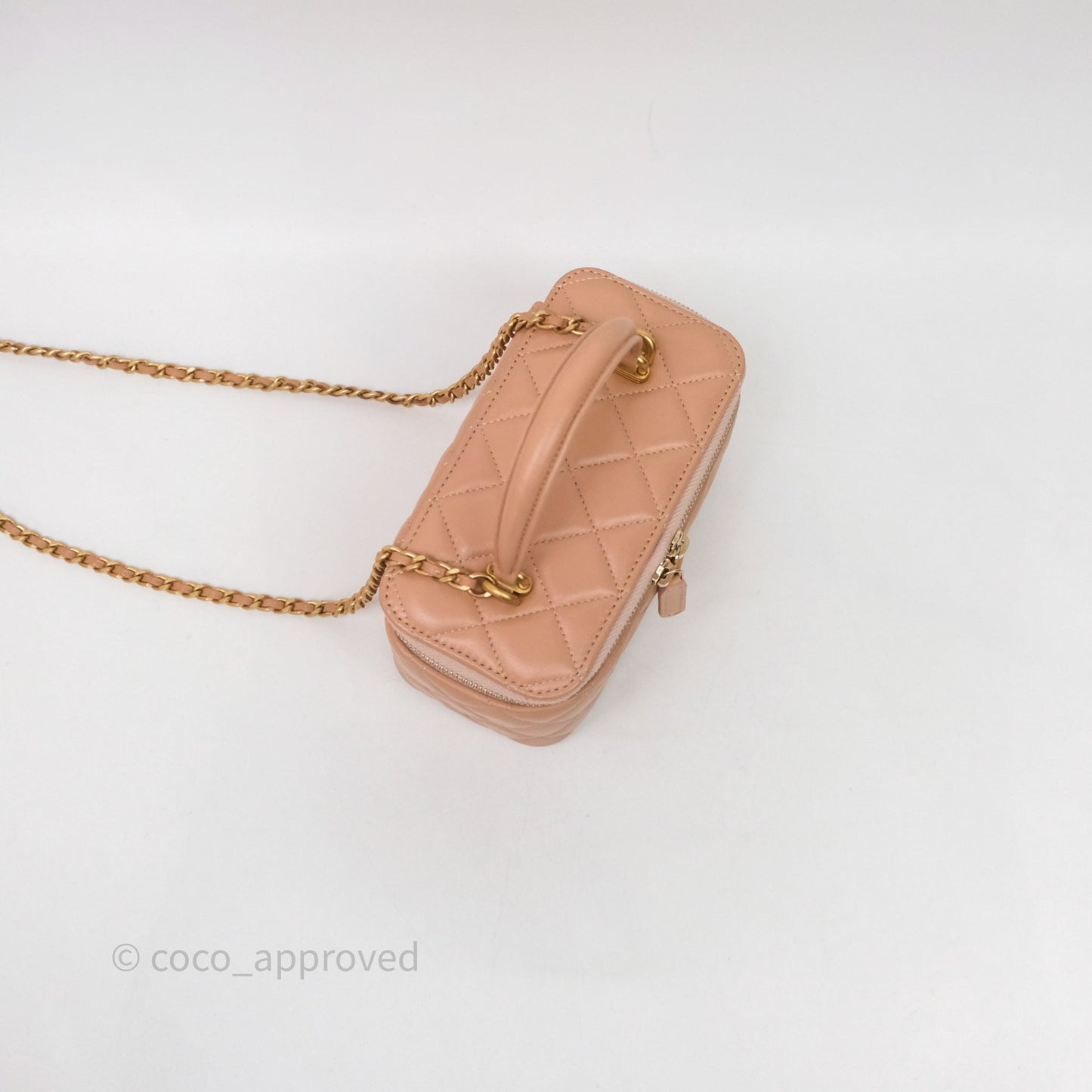Chanel Vanity Rectangular Top Handle Beige Lambskin Aged Gold Hardware