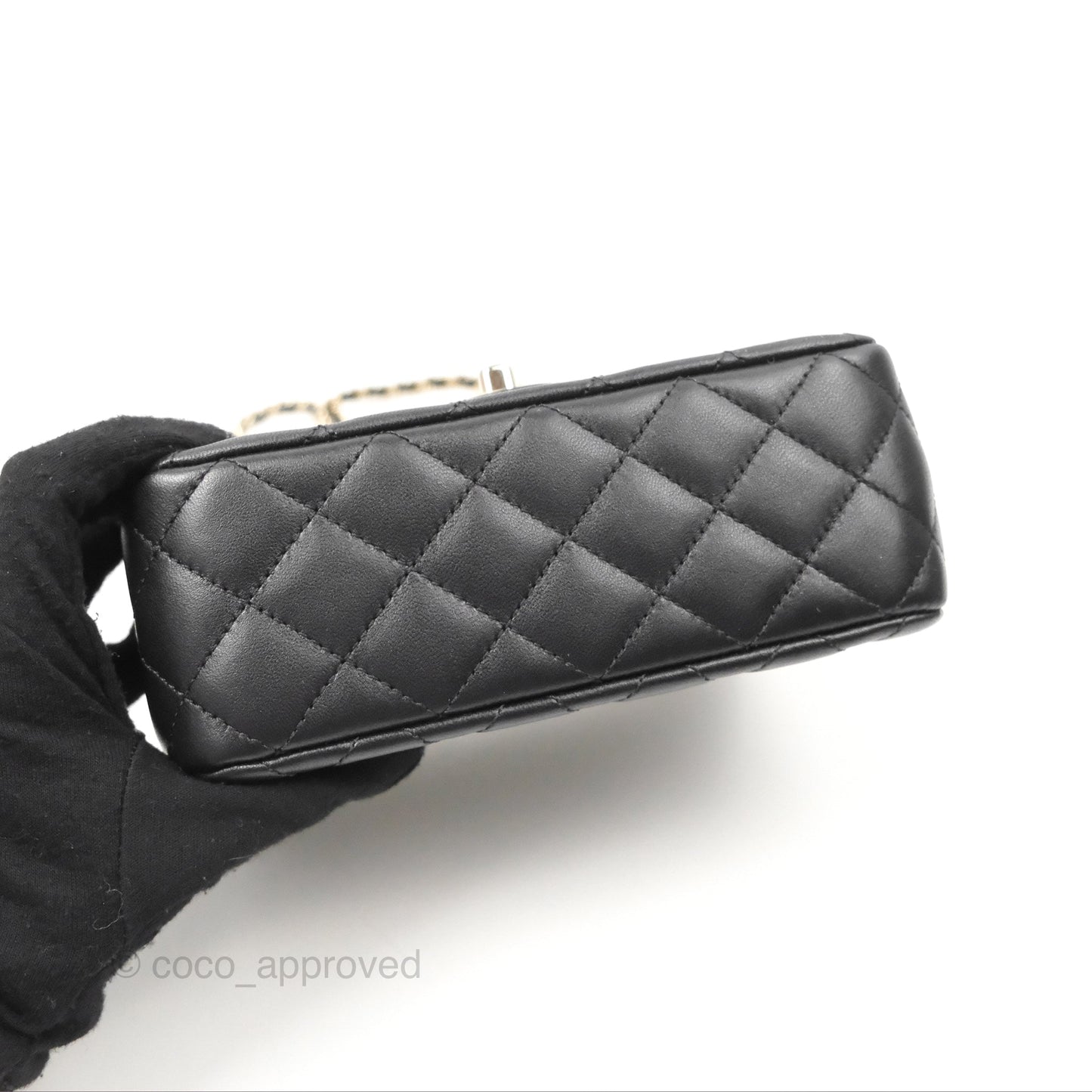 Chanel Mini Rectangle Flap with Crystals Top Handle Black Lambskin 23A