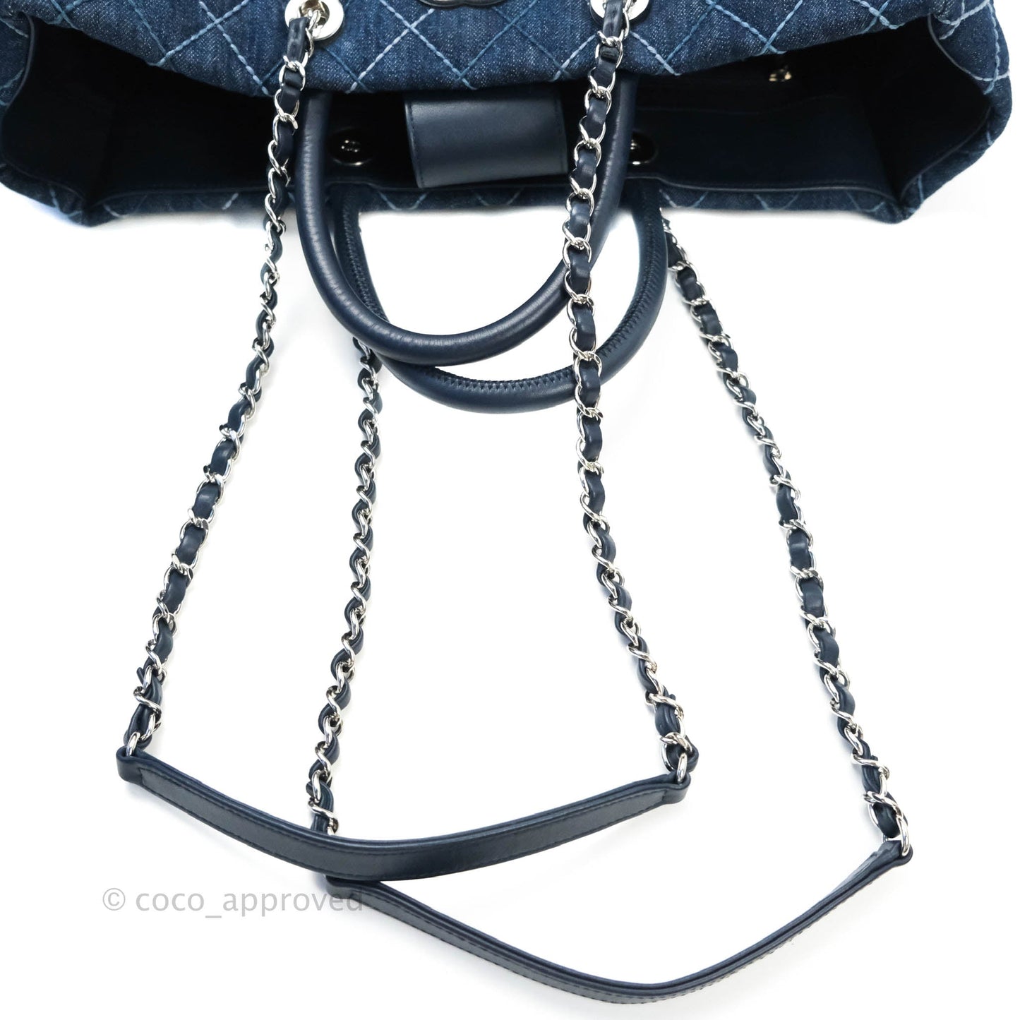 Chanel Quilted Large Coco Handle Shopping Tote Denim Silver Hardware