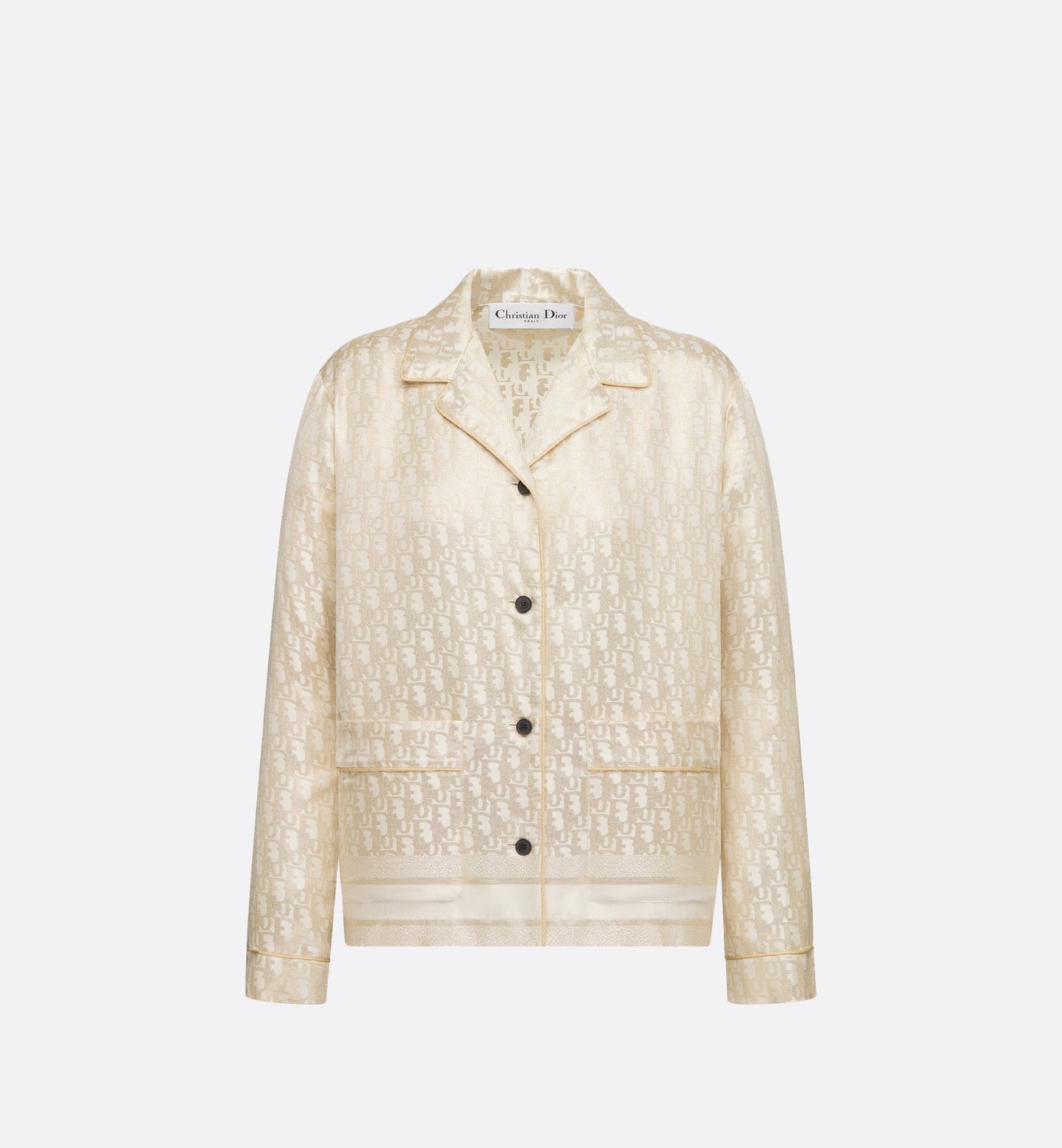 Or Shirt White And Gold Tone Silk Twill With Luxury Dior Oblique Motif