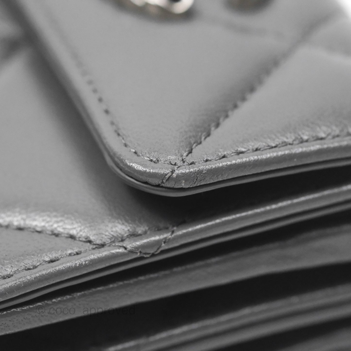 Chanel 19 Grey Short Trifold Wallet Lambskin Silver Hardware