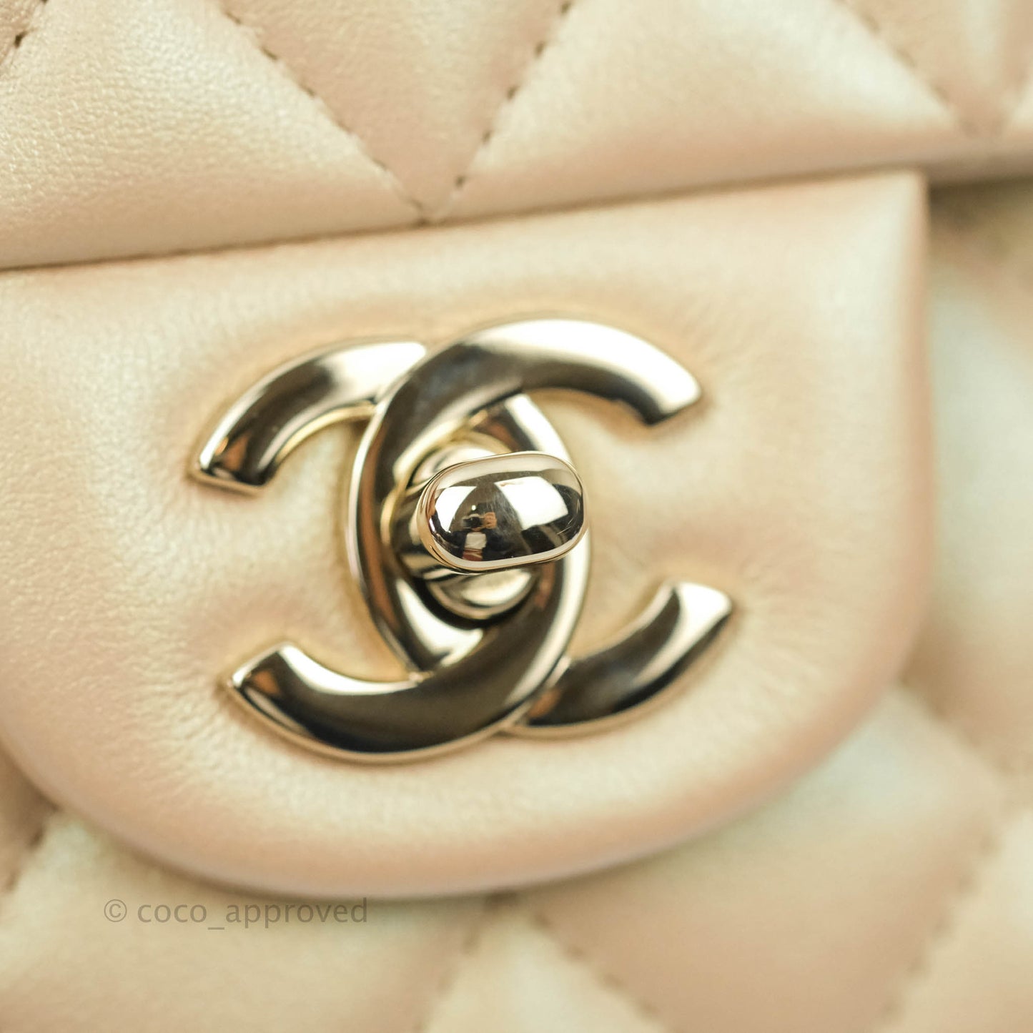 Chanel Classic M/L Medium Double Flap Iridescent Beige Calfskin Gold Hardware 21S