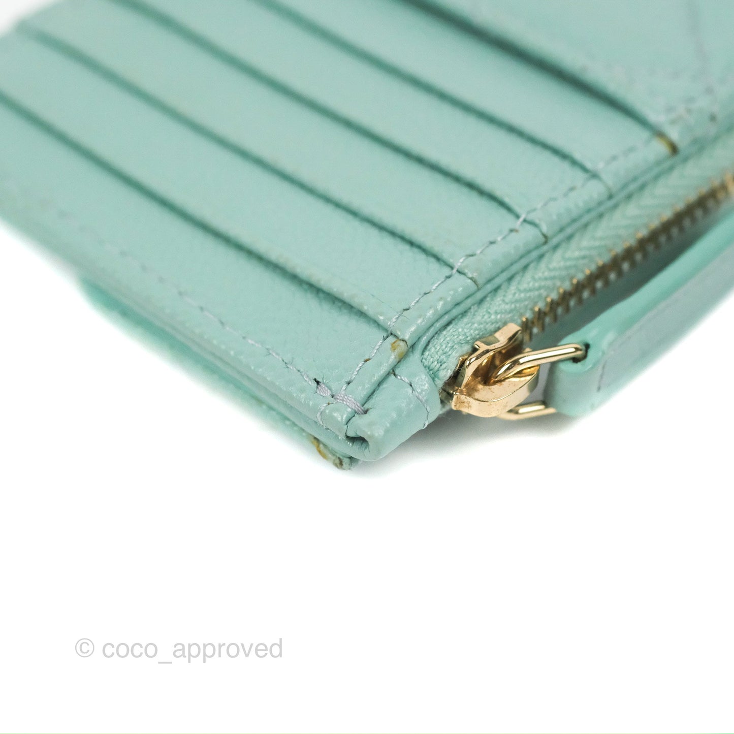 Chanel Quilted Zip Flap Card Holder Tiffany Blue Caviar Gold Hardware