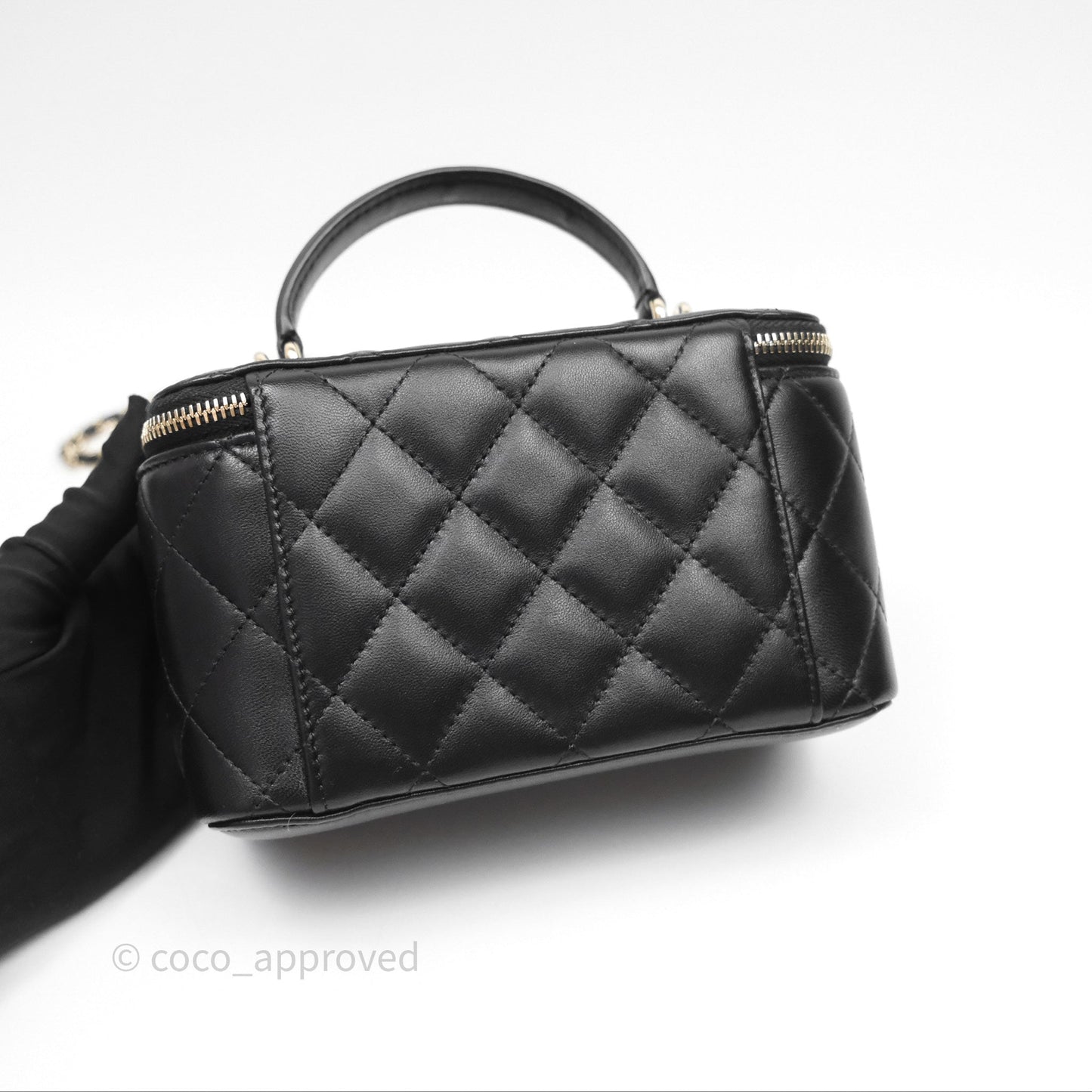 Chanel Classic Vanity Rectangular Top Handle With Chain Black Lambskin Gold Hardware