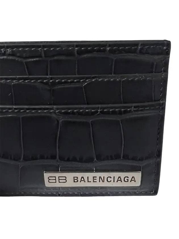 Luxury Balenciaga BB Logo Metal Tab Crocker Card Wallet Drak Grey